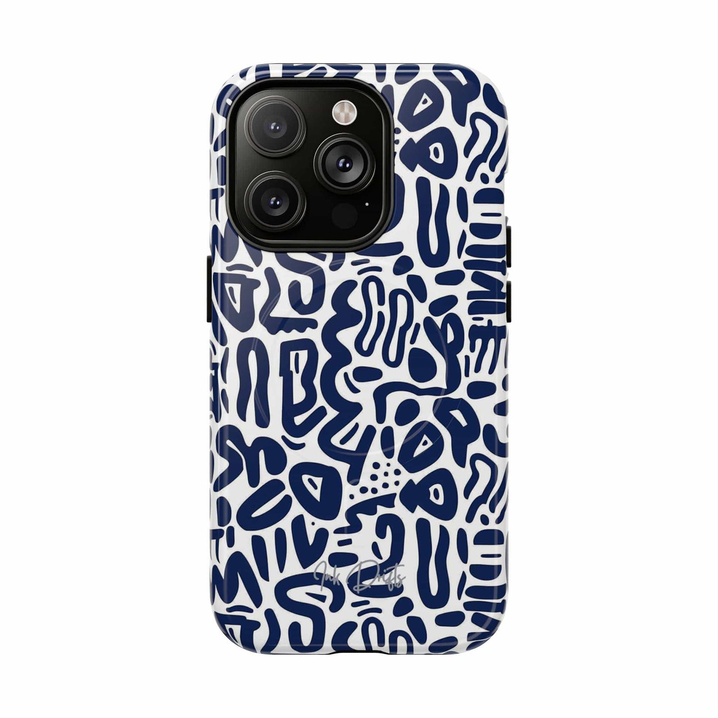 iPhone 14 Pro Glossy Phone Case - Indigo Doodle | MagSafe iPhone Case