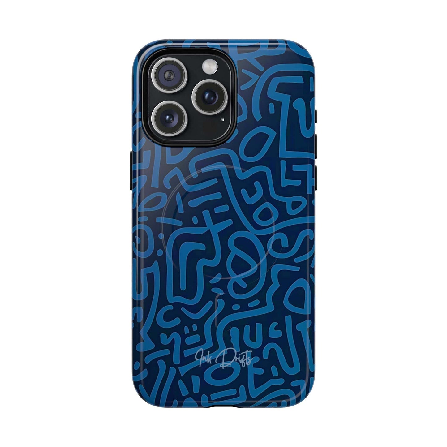 iPhone 15 Pro Max Glossy Phone Case - Azure Labyrinth | MagSafe iPhone Case