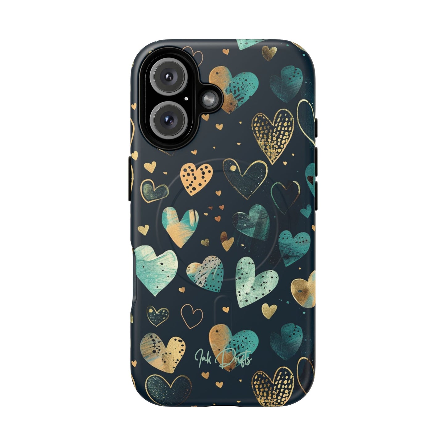 iPhone 16 Matte Phone Case - Golden Hearts | MagSafe iPhone Case