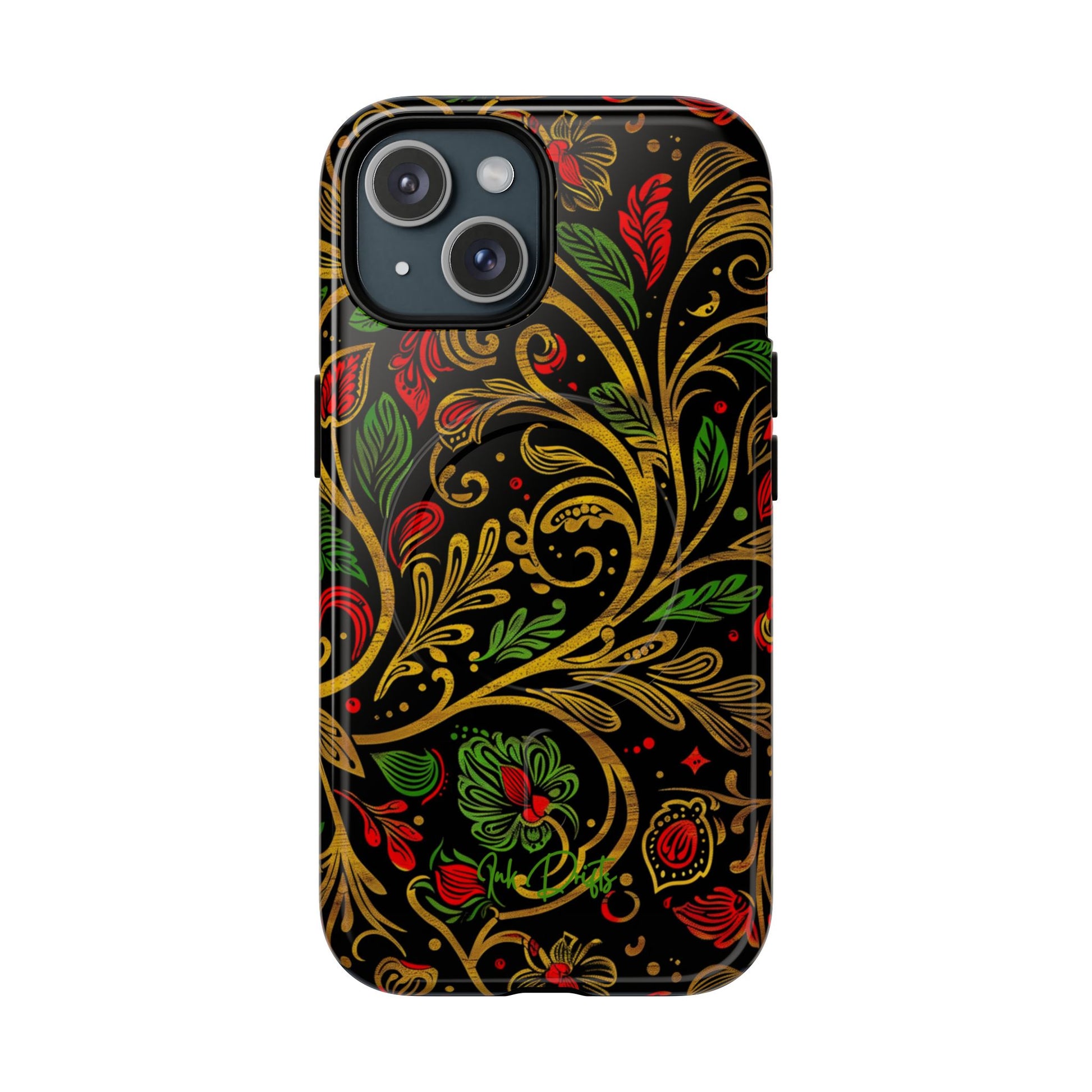 iPhone 15 Glossy Phone Case - Golden Vines | MagSafe iPhone Case