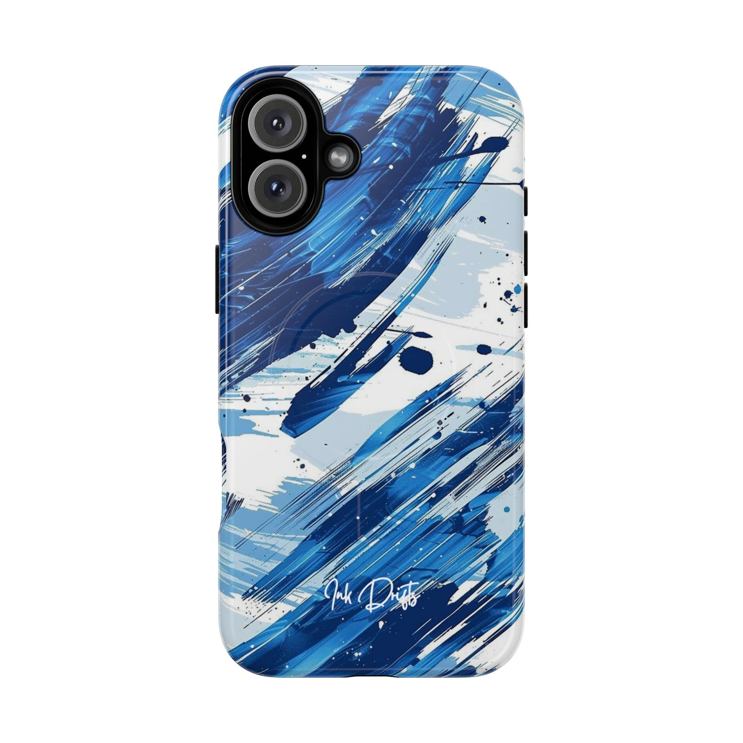 iPhone 16 Plus Glossy Phone Case - Azure Strokes | MagSafe iPhone Case