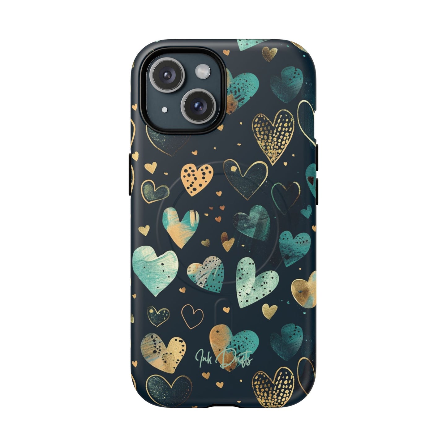 iPhone 15 Matte Phone Case - Golden Hearts | MagSafe iPhone Case