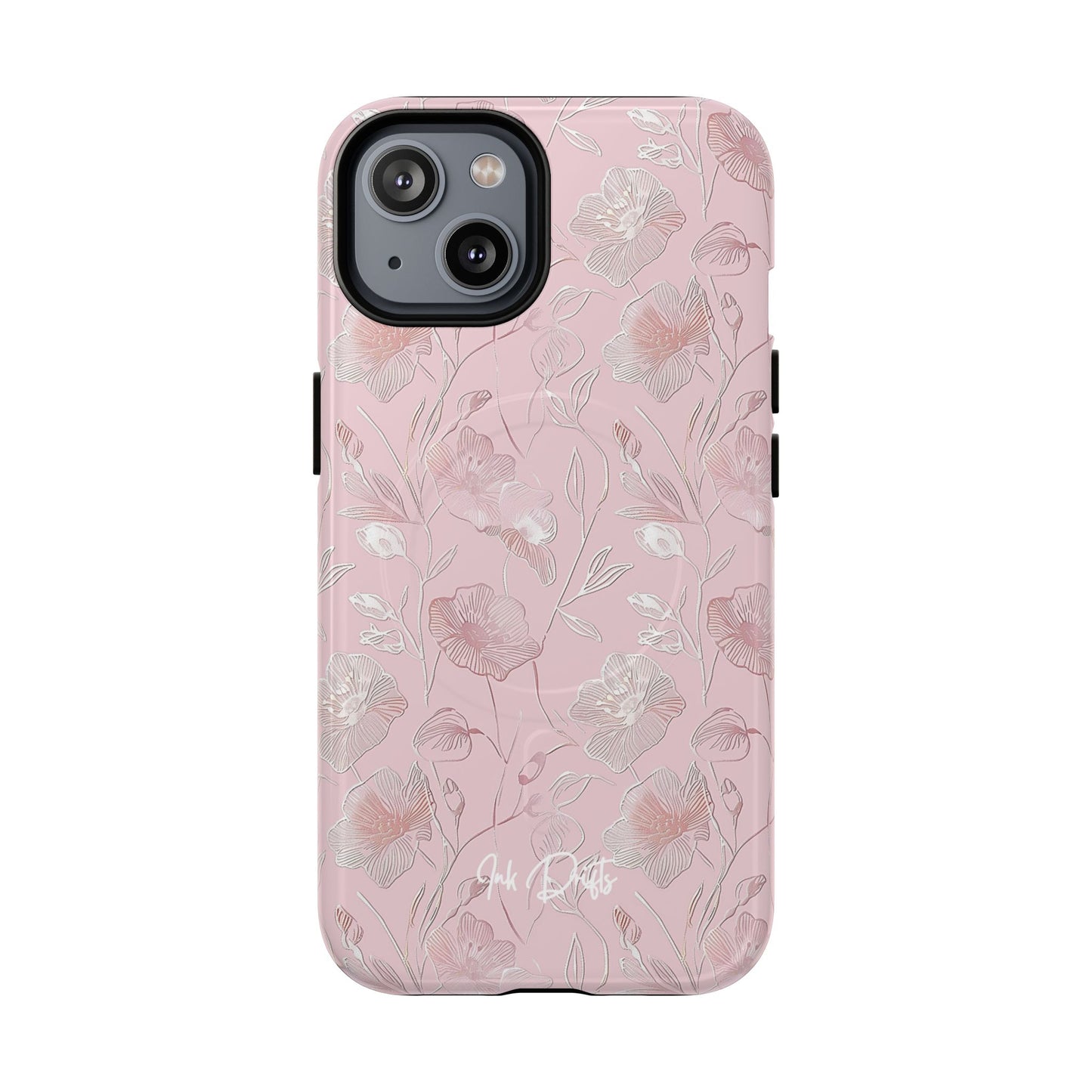 iPhone 14 Glossy Phone Case - Pink Flora | MagSafe iPhone Case