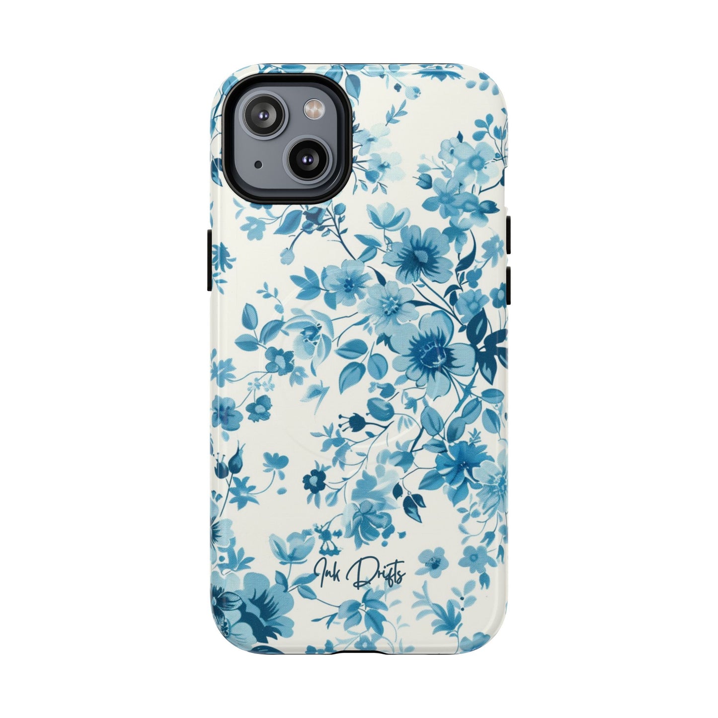 iPhone 14 Plus Glossy Phone Case - Blue Blossom | MagSafe iPhone Case