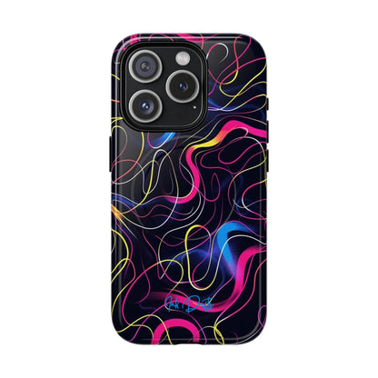 iPhone 15 Pro Glossy Phone Case - Neon Tangles | MagSafe iPhone Case