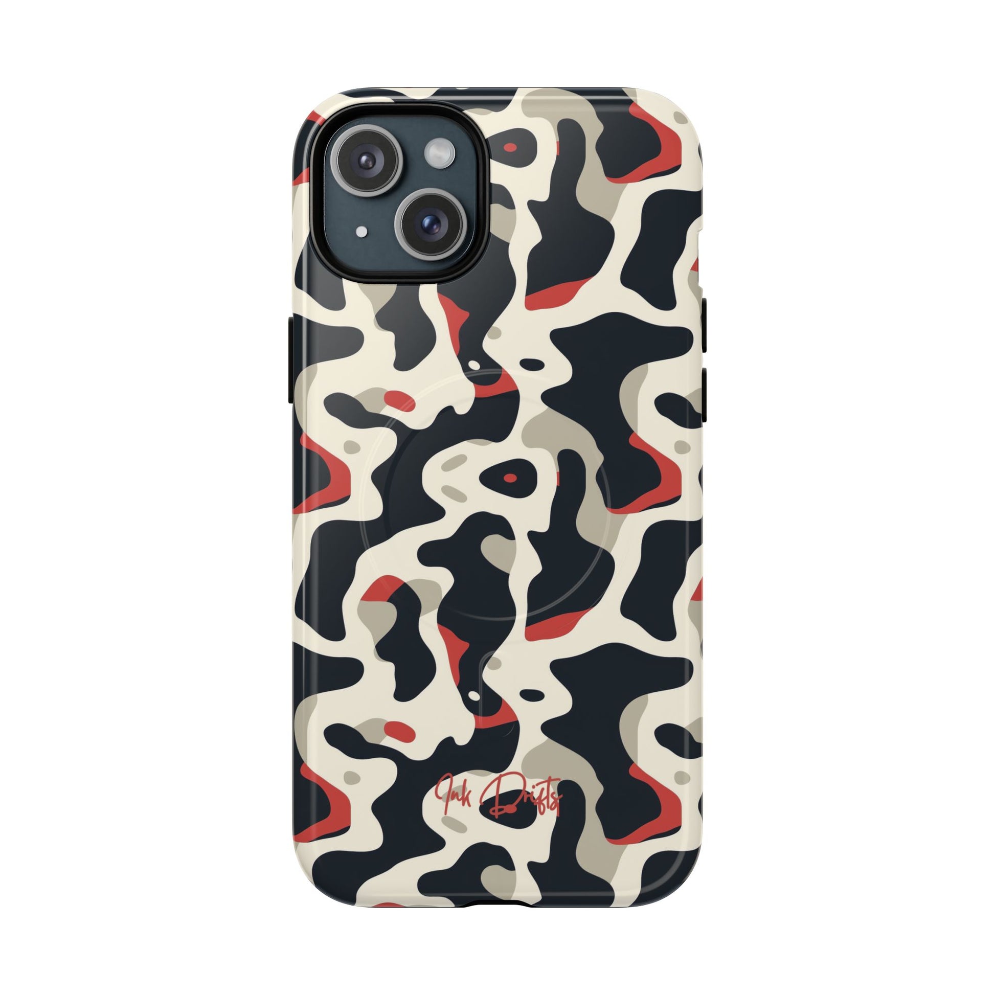 iPhone 15 Plus Glossy Phone Case - Cream Red Camo | MagSafe iPhone Case