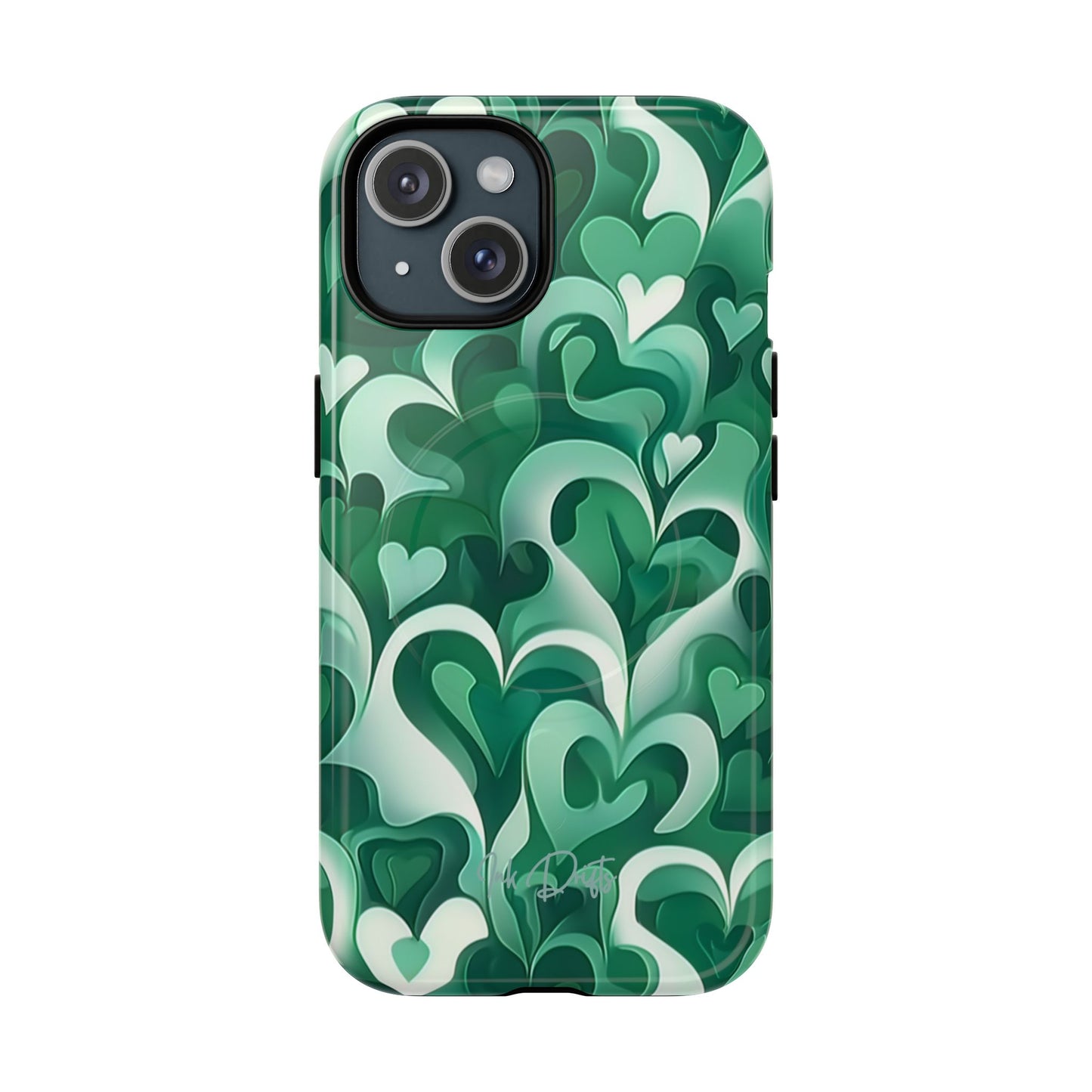 iPhone 15 Glossy Phone Case - Emerald Love | MagSafe iPhone Case