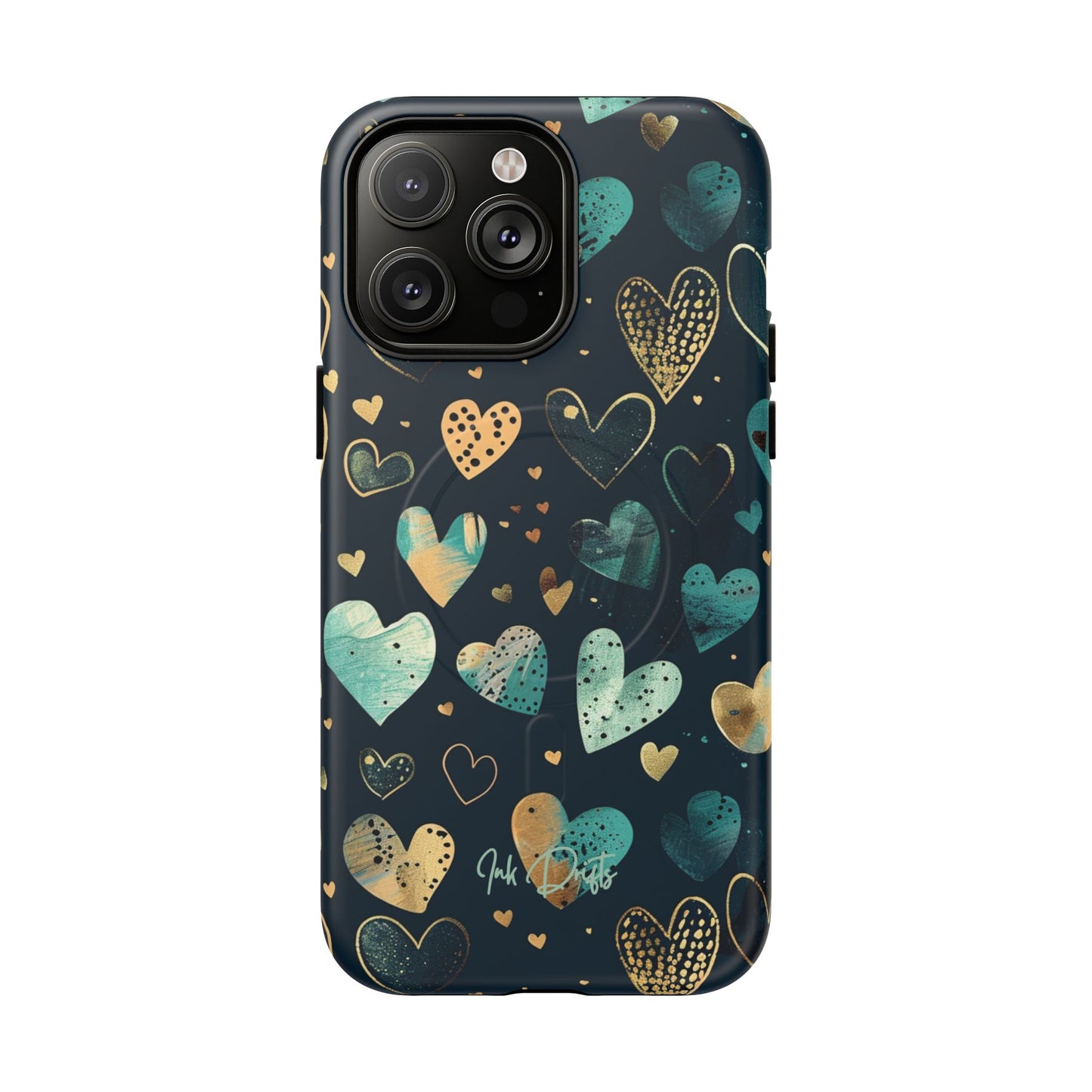 iPhone 14 Pro Max Matte Phone Case - Golden Hearts | MagSafe iPhone Case