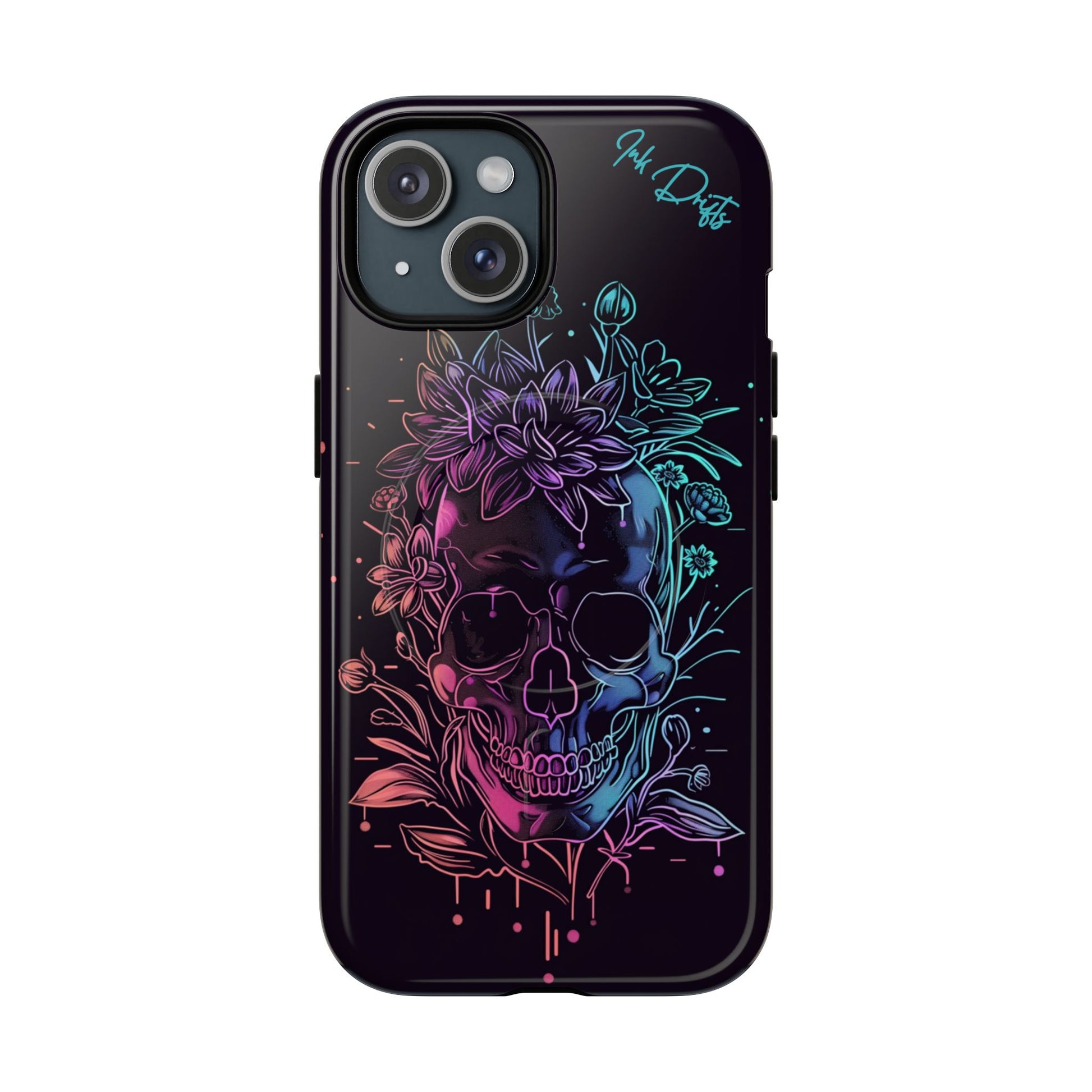 iPhone 15 Glossy Phone Case - Neon Skull | MagSafe iPhone Case