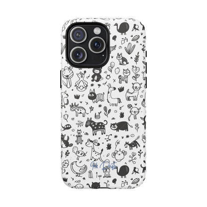 iPhone 15 Pro Max Matte Phone Case - Doodle Zoo | MagSafe iPhone Case