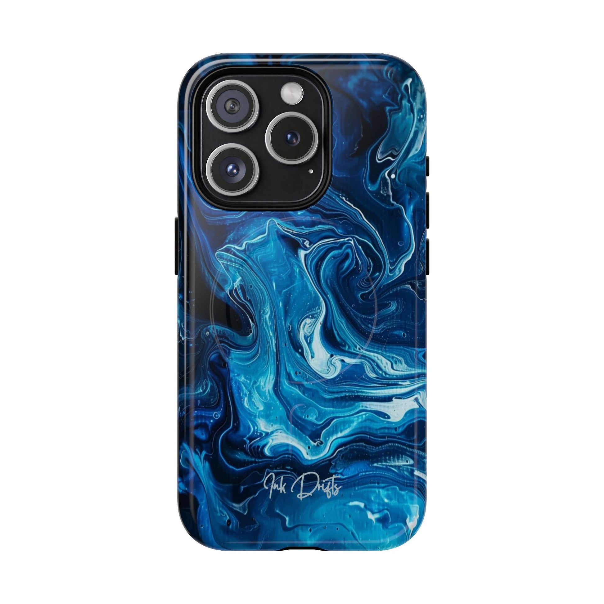 iPhone 15 Pro Glossy Phone Case - Blue Swirl | MagSafe iPhone Case