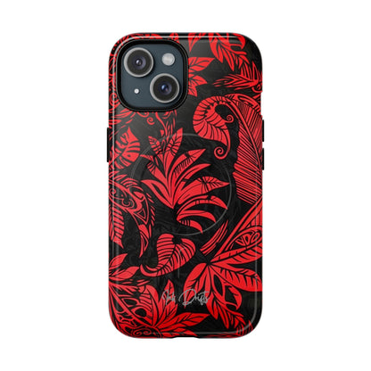 iPhone 15 Glossy Phone Case - Crimson Jungle | MagSafe iPhone Case