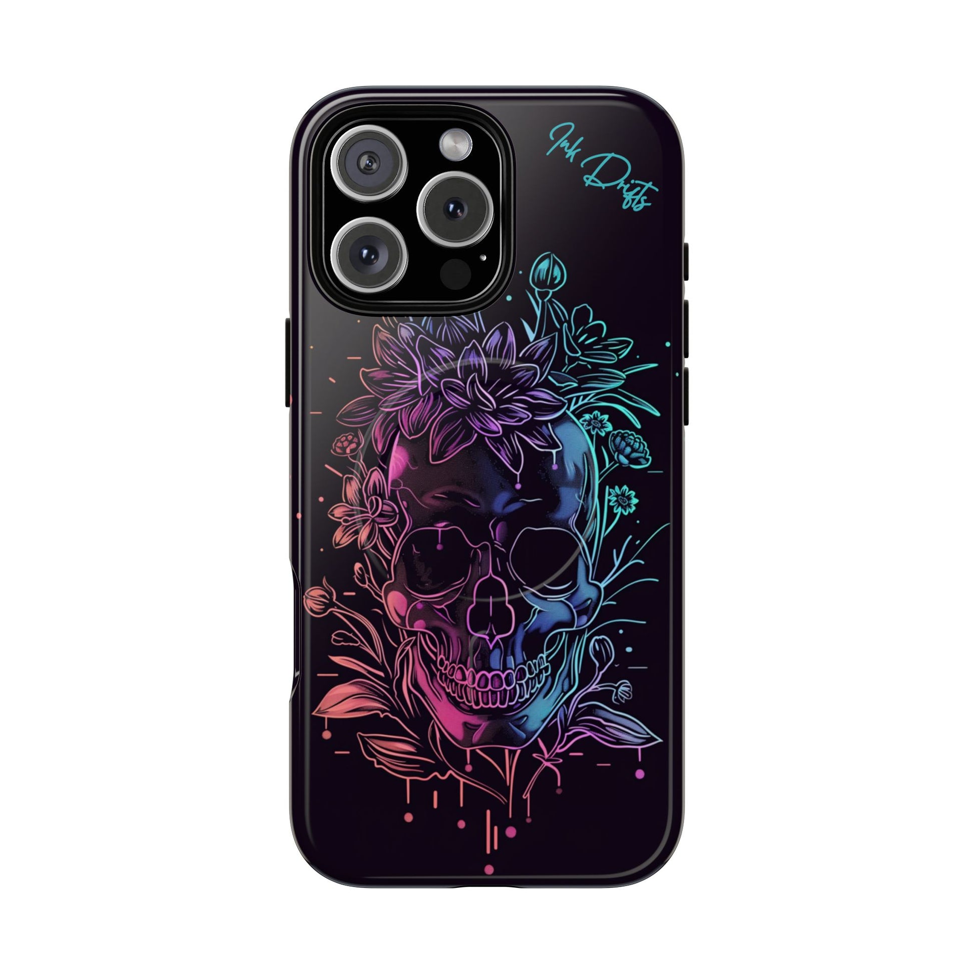 iPhone 16 Pro Max Glossy Phone Case - Neon Skull | MagSafe iPhone Case