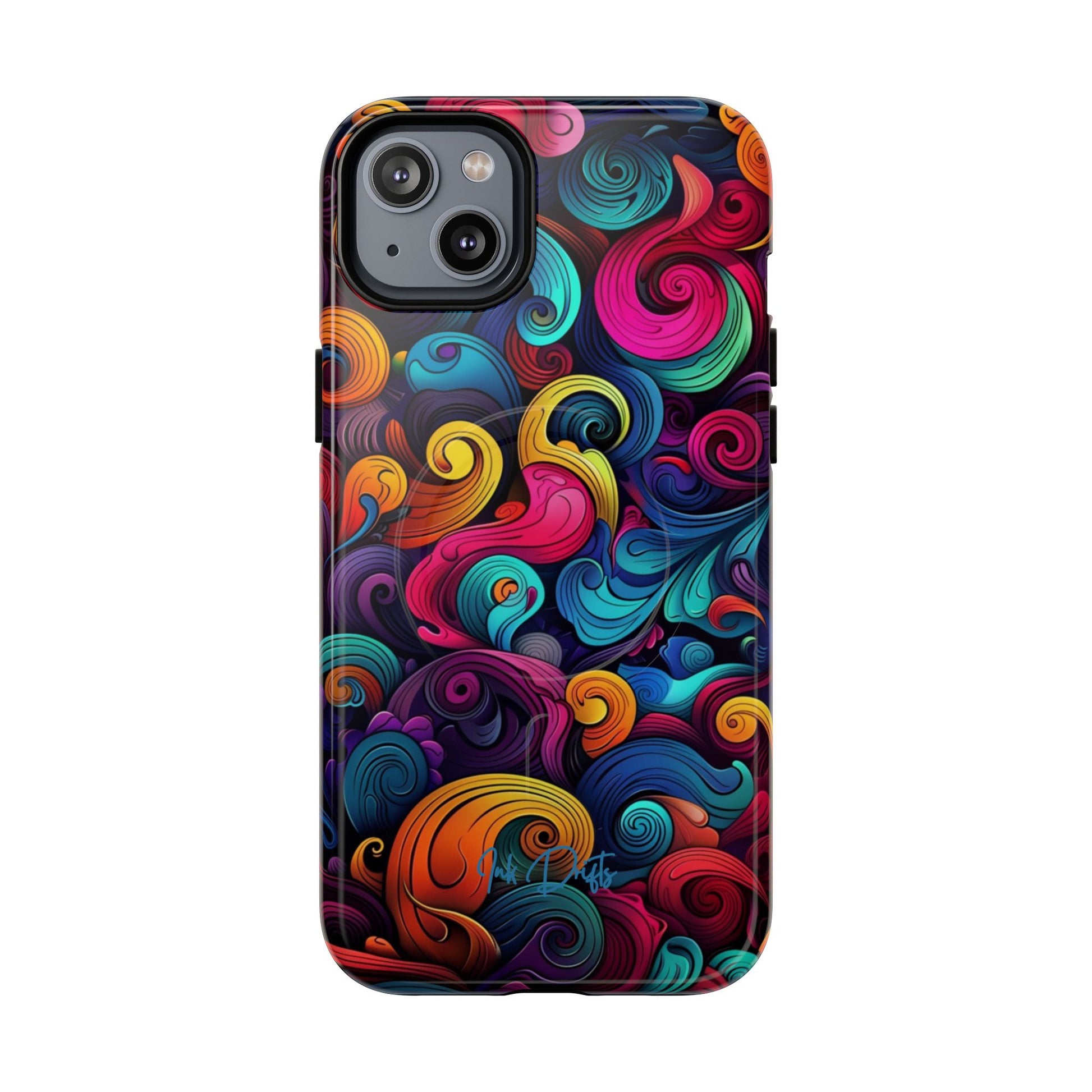 iPhone 14 Plus Glossy Phone Case - Psychedelic Waves | MagSafe iPhone Case