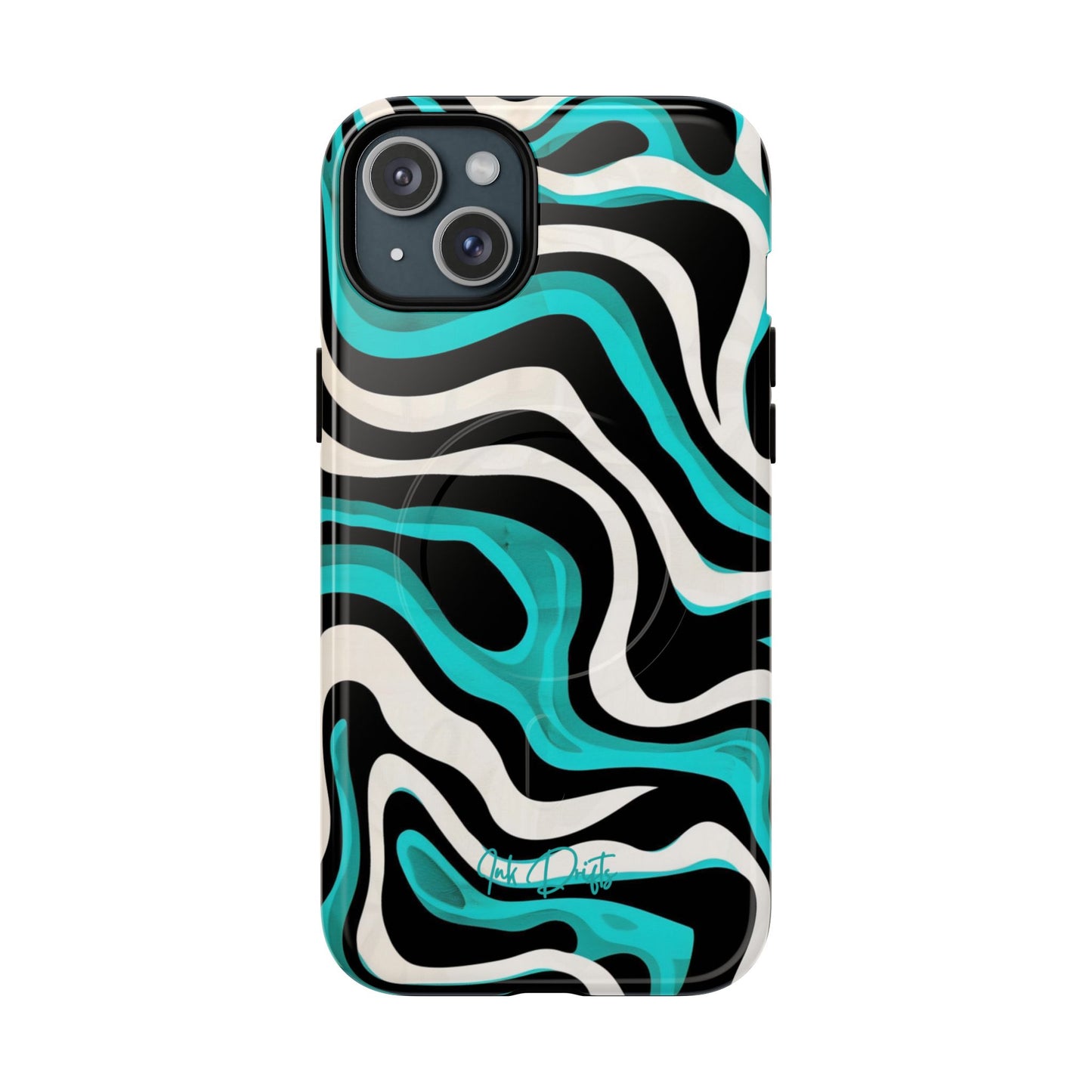 iPhone 15 Plus Glossy Phone Case - Aqua Strata | MagSafe iPhone Case