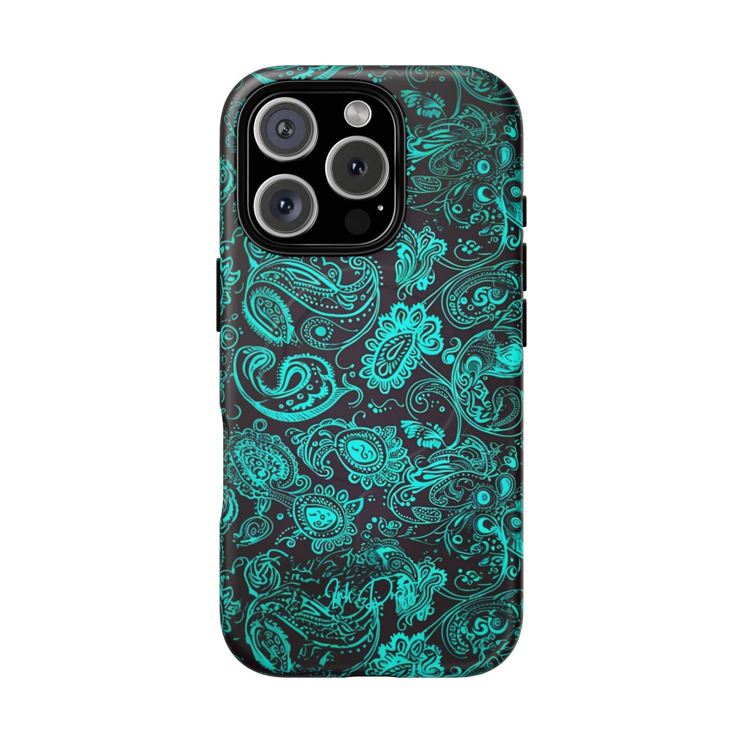 iPhone 16 Pro Matte Phone Case - Teal Paisley | MagSafe iPhone Case