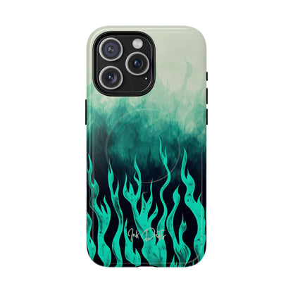 iPhone 15 Pro Max Glossy Phone Case - Teal Inferno | MagSafe iPhone Case