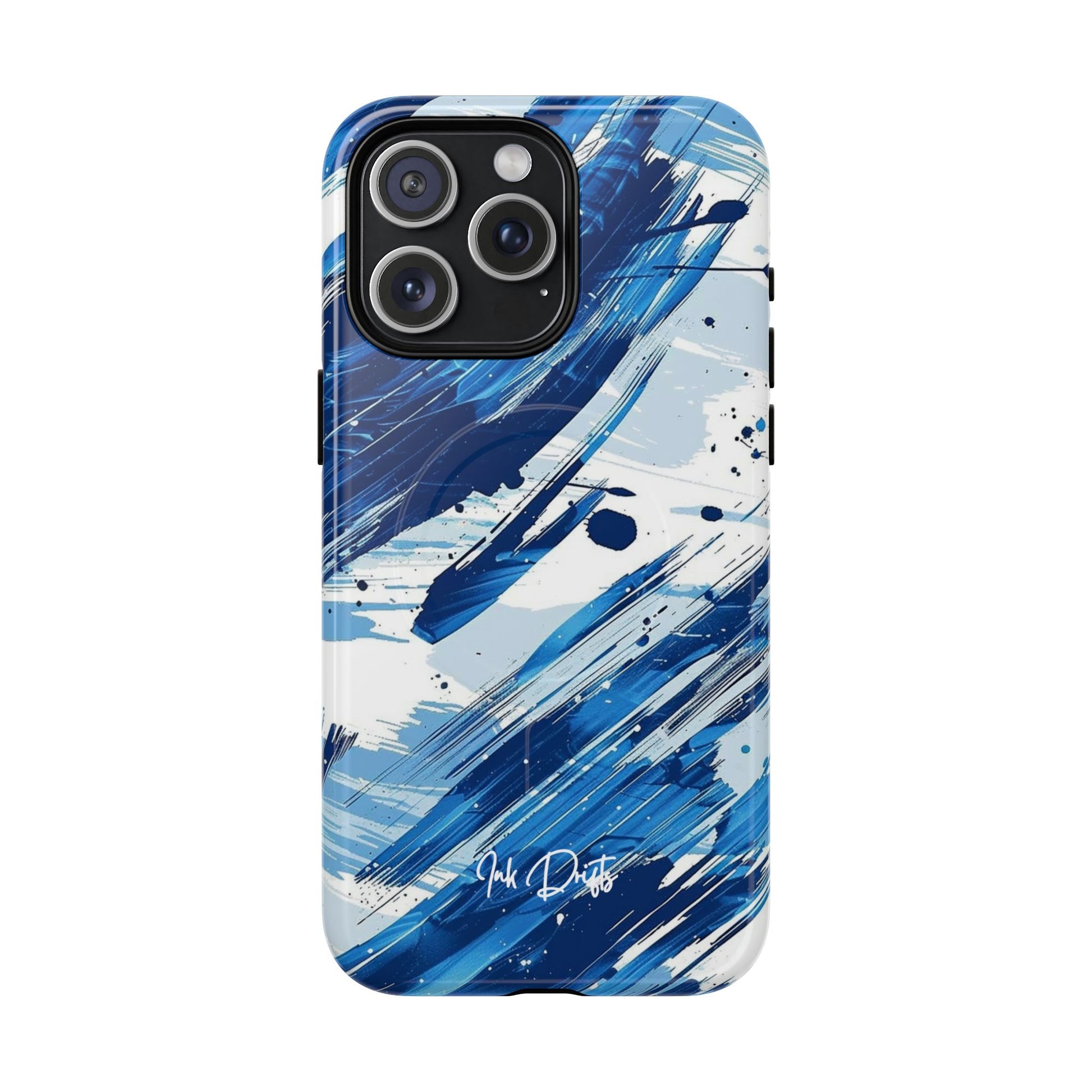 iPhone 15 Pro Max Glossy Phone Case - Azure Strokes | MagSafe iPhone Case