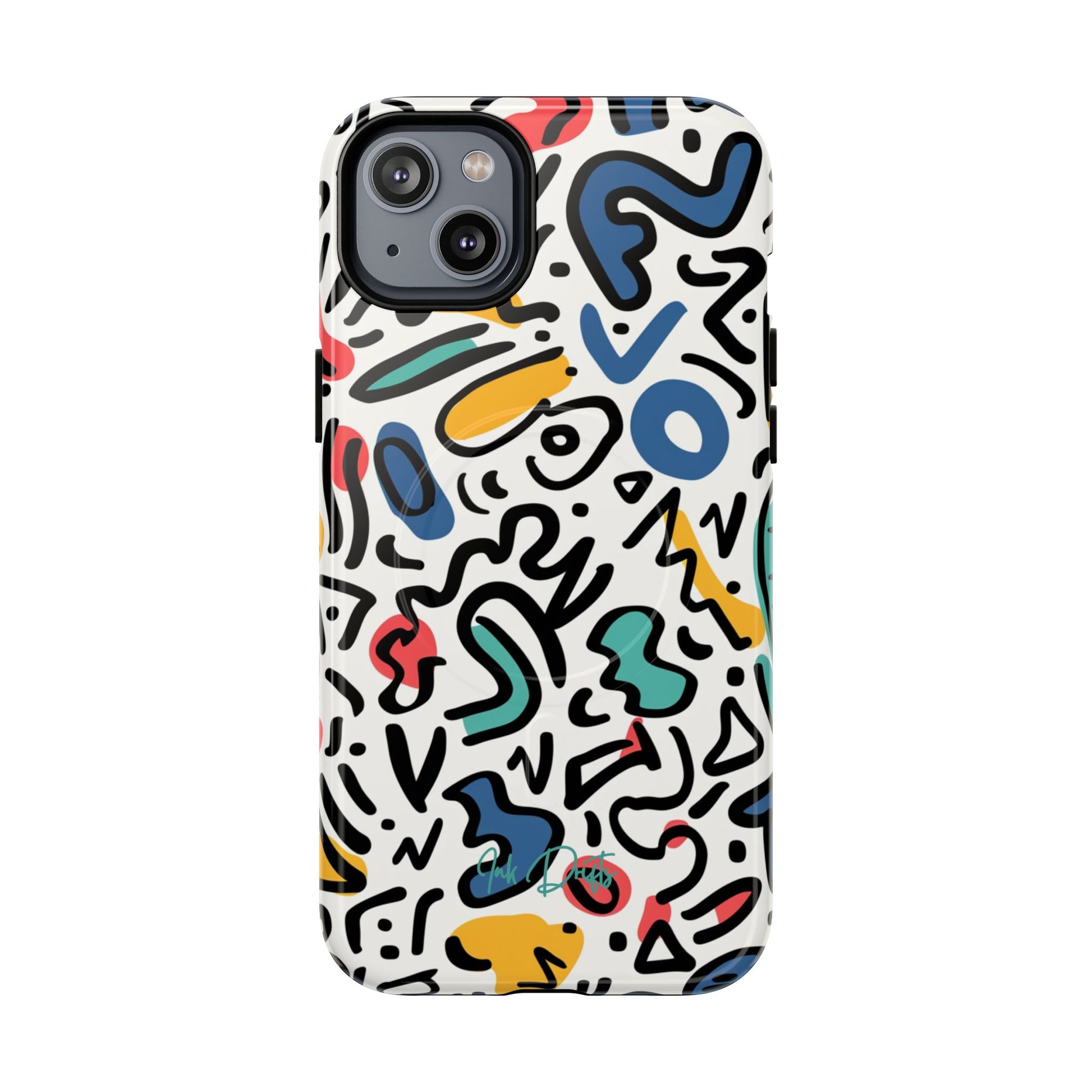 iPhone 14 Plus Glossy Phone Case - Playful Doodles | MagSafe iPhone Case