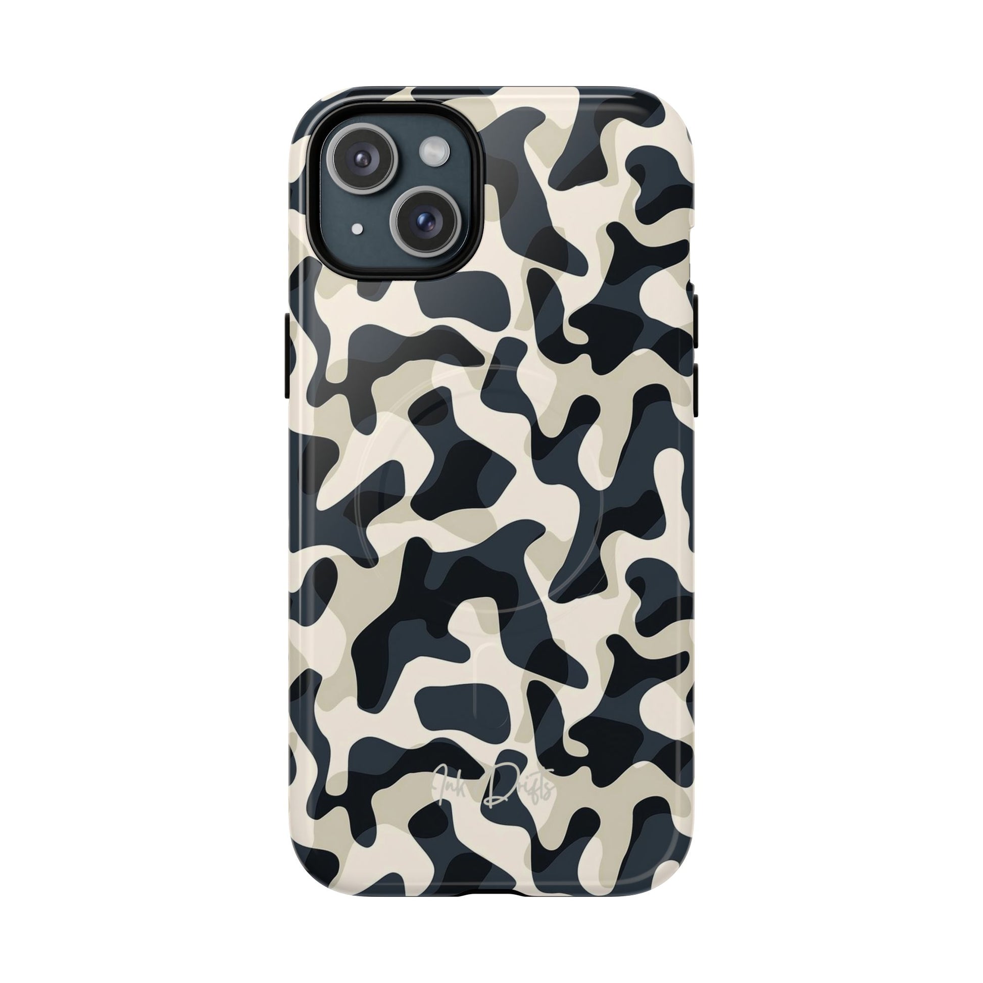 iPhone 15 Plus Glossy Phone Case - Monochrome Camo | MagSafe iPhone Case