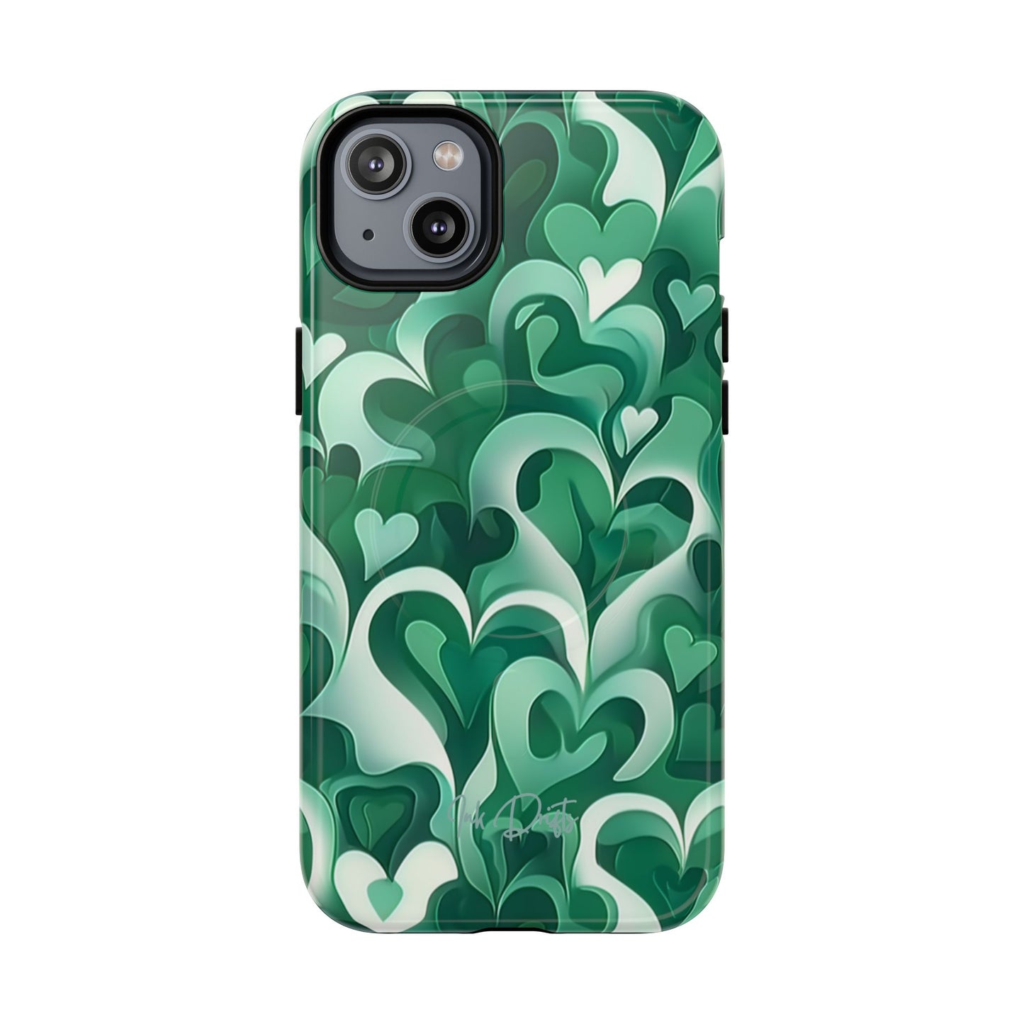 iPhone 14 Plus Glossy Phone Case - Emerald Love | MagSafe iPhone Case