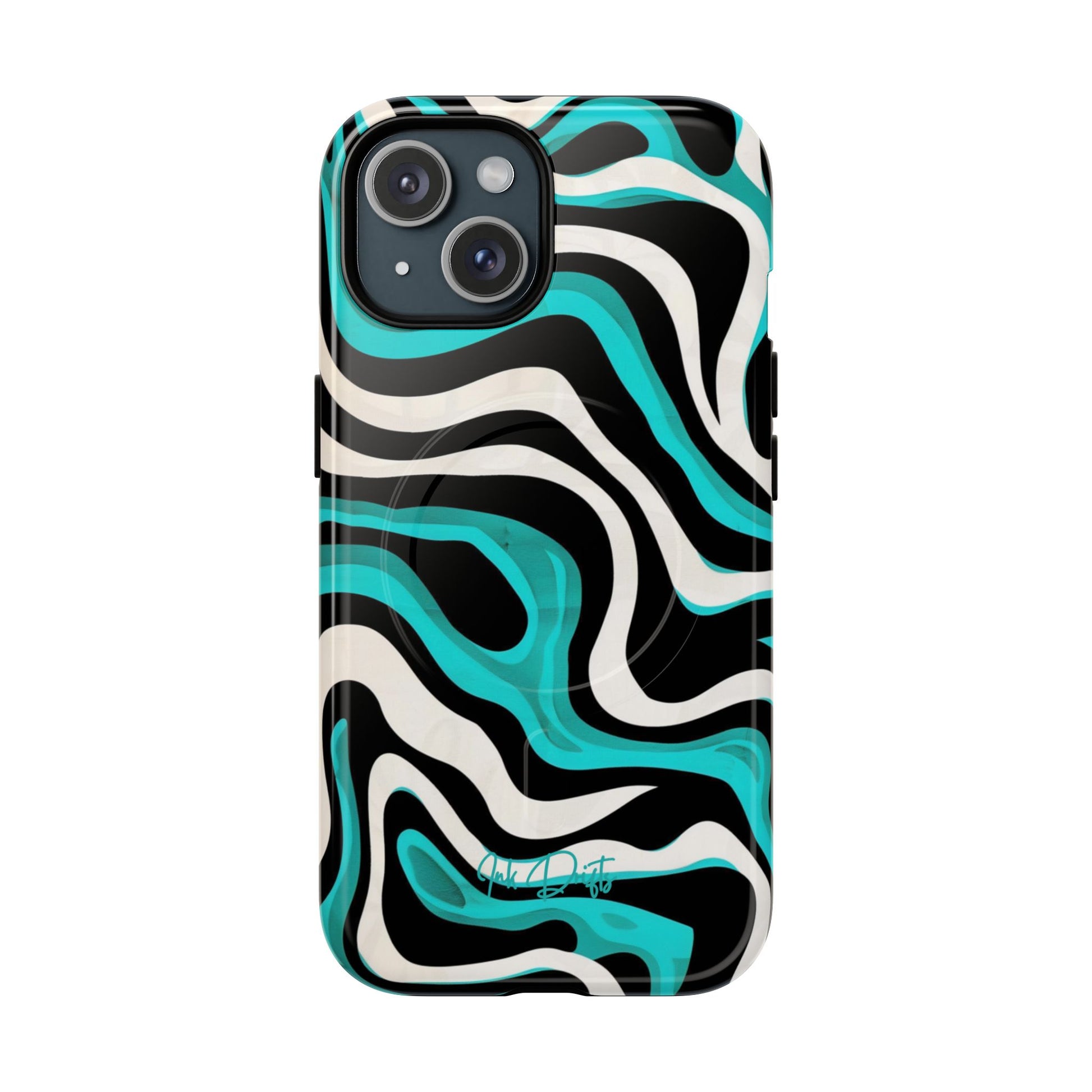 iPhone 15 Glossy Phone Case - Aqua Strata | MagSafe iPhone Case