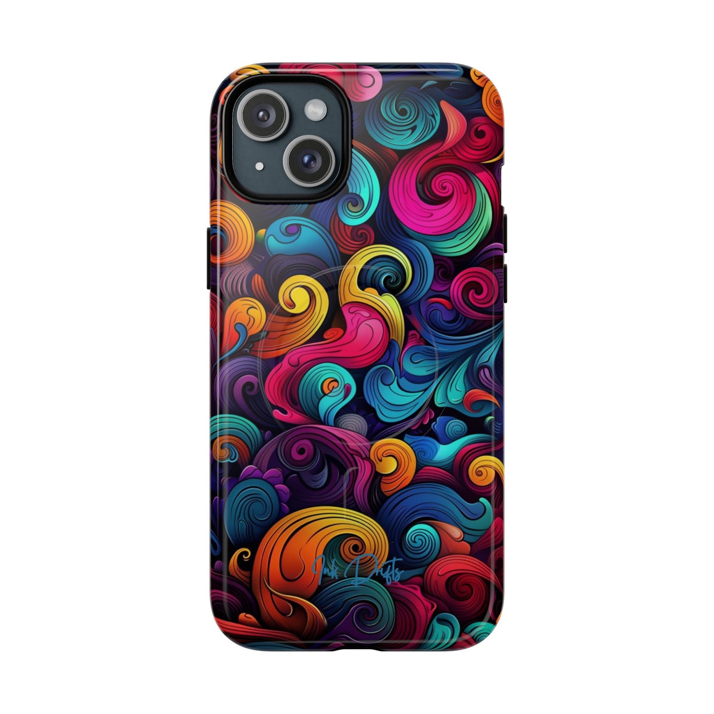 iPhone 15 Plus Glossy Phone Case - Psychedelic Waves | MagSafe iPhone Case