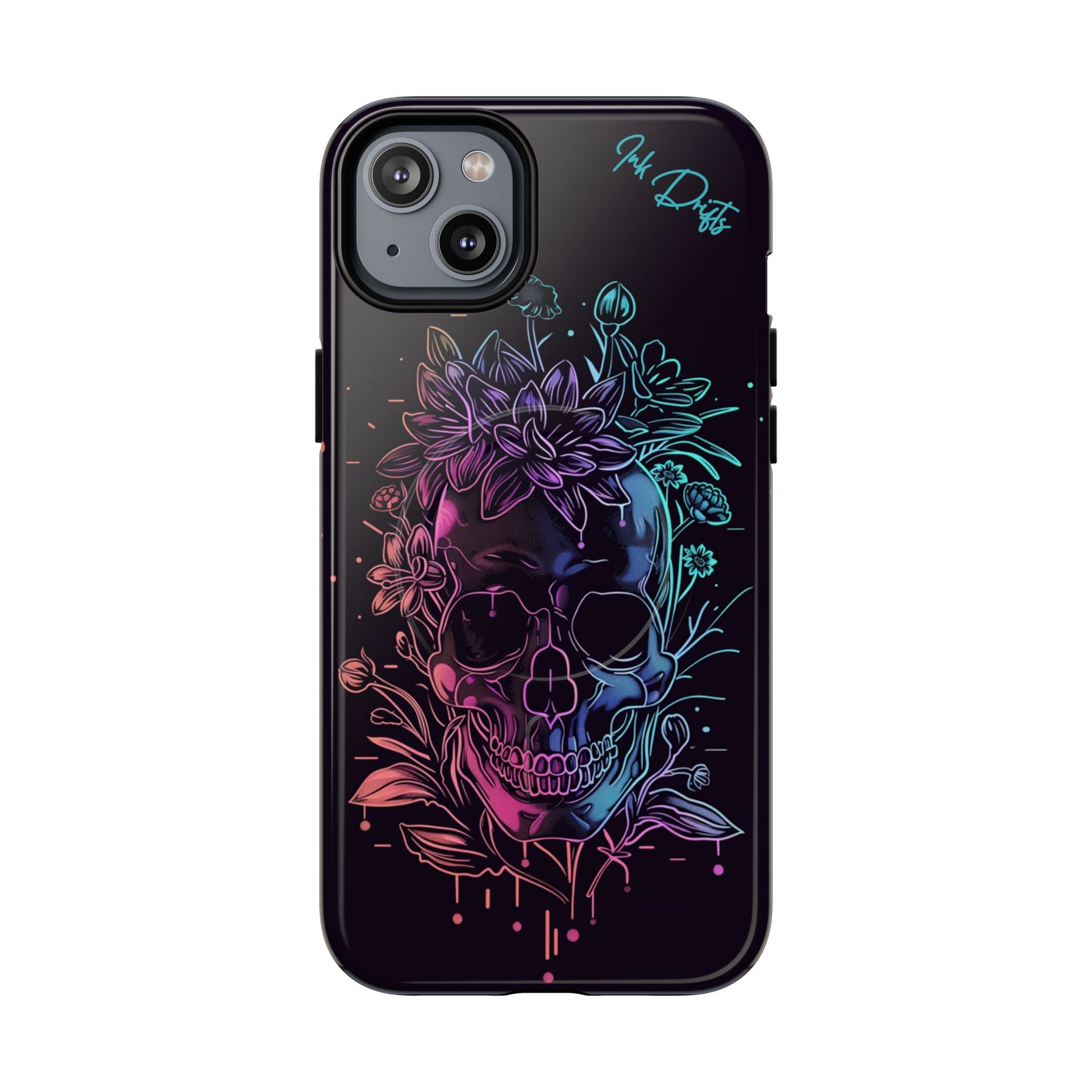 iPhone 14 Plus Glossy Phone Case - Neon Skull | MagSafe iPhone Case