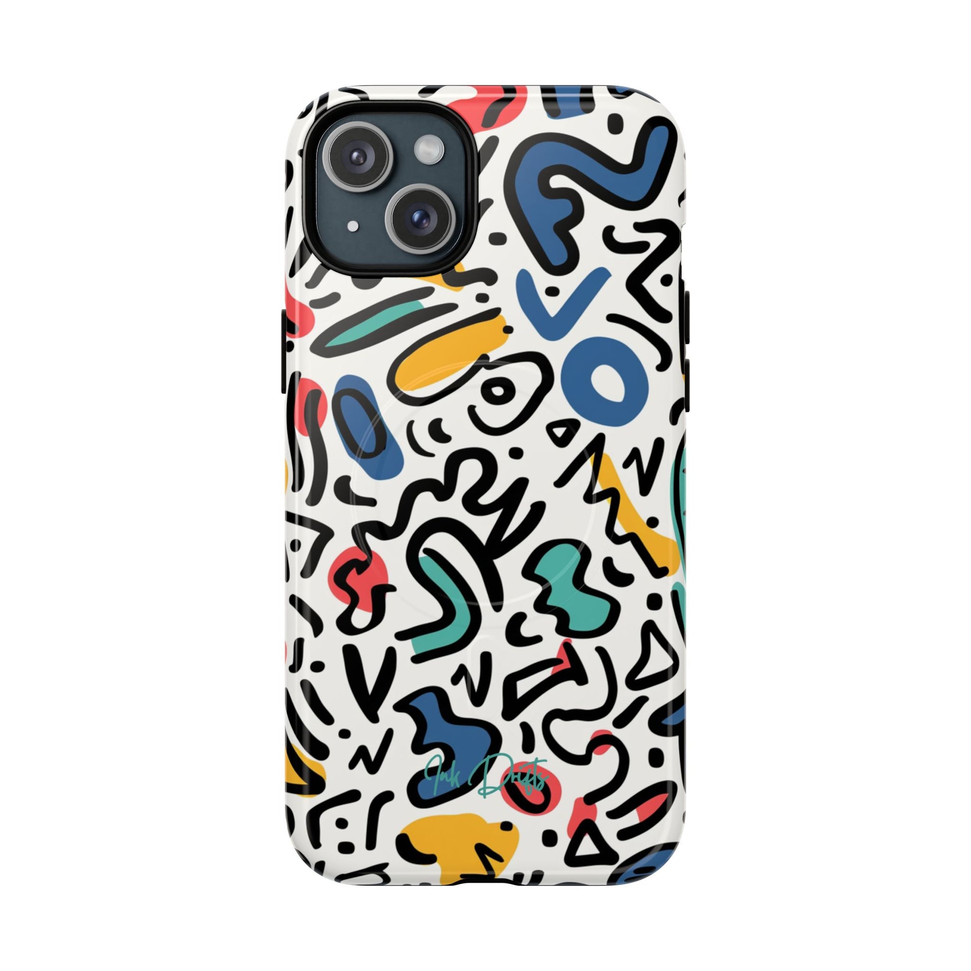 iPhone 15 Plus Glossy Phone Case - Playful Doodles | MagSafe iPhone Case