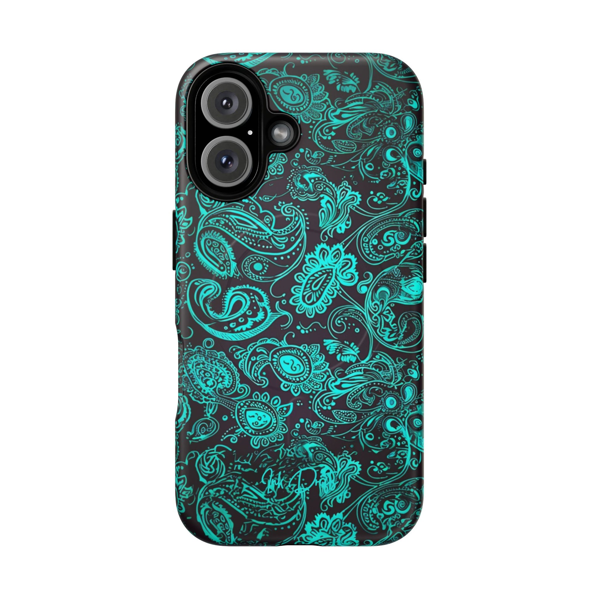 iPhone 16 Matte Phone Case - Teal Paisley | MagSafe iPhone Case