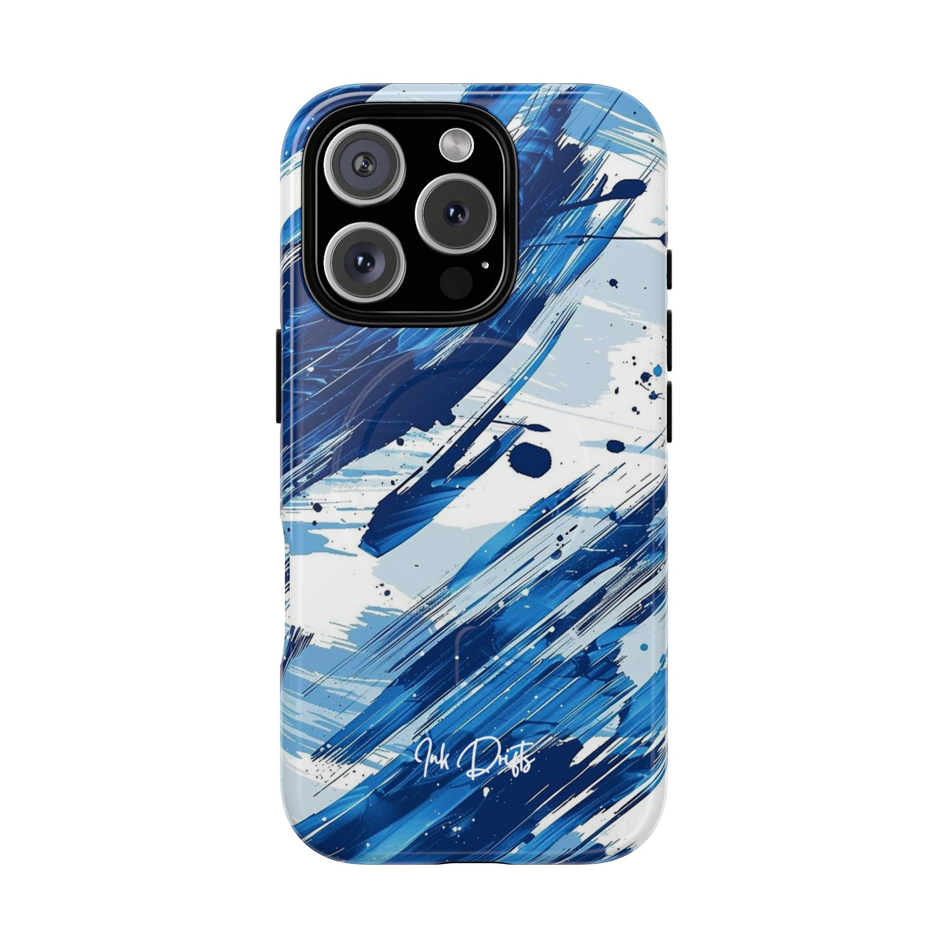 iPhone 16 Pro Glossy Phone Case - Azure Strokes | MagSafe iPhone Case