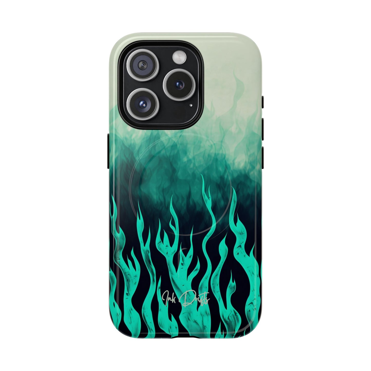 iPhone 15 Pro Glossy Phone Case - Teal Inferno | MagSafe iPhone Case