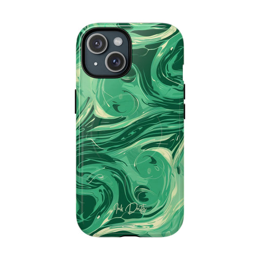 iPhone 15 Glossy Phone Case - Emerald Swirl | MagSafe iPhone Case