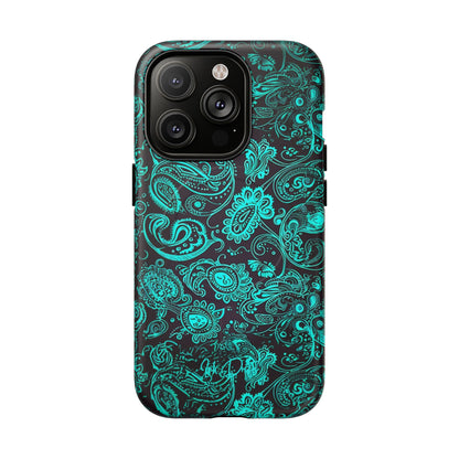 iPhone 14 Pro Matte Phone Case - Teal Paisley | MagSafe iPhone Case