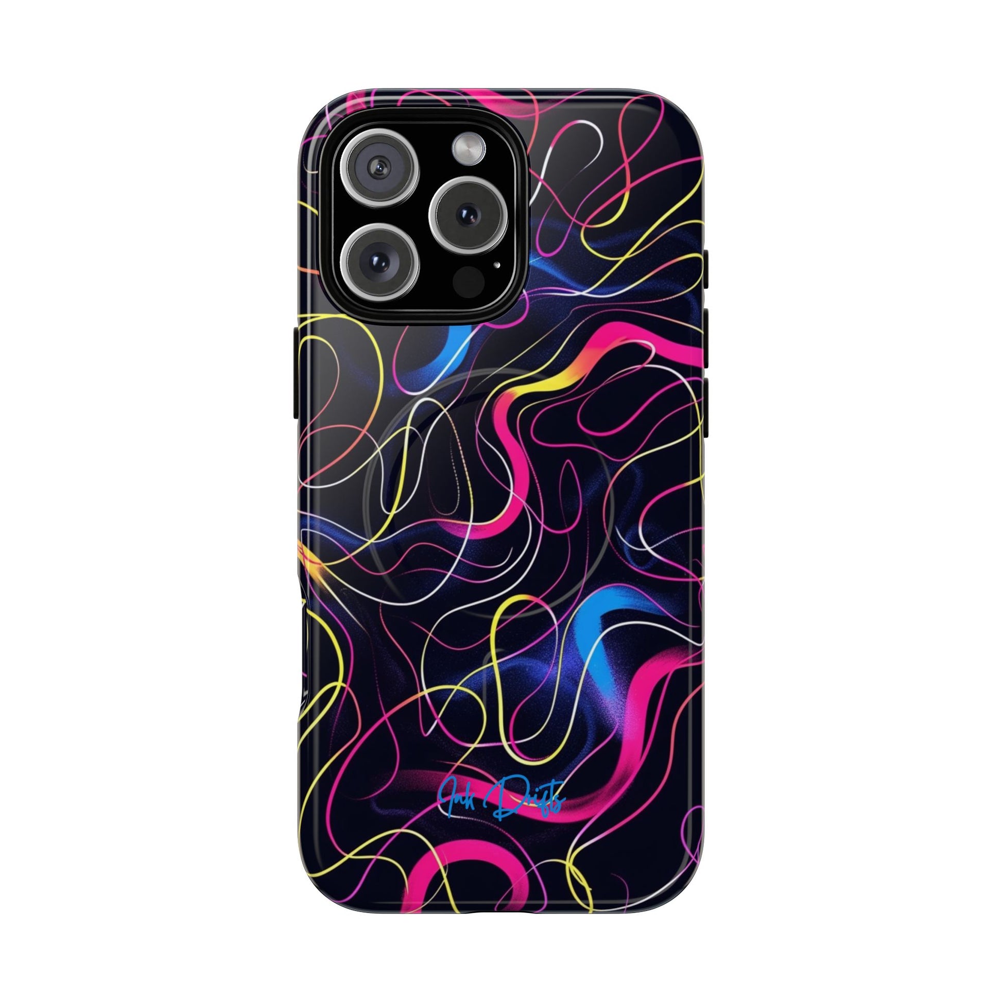 iPhone 16 Pro Max Glossy Phone Case - Neon Tangles | MagSafe iPhone Case