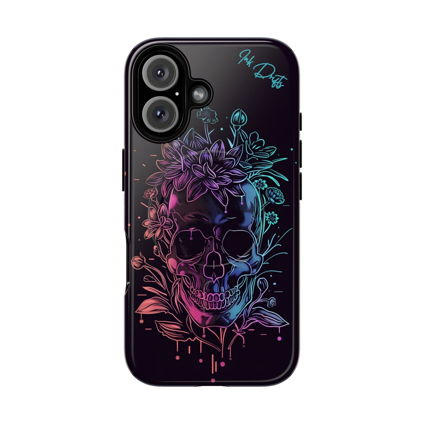 iPhone 16 Glossy Phone Case - Neon Skull | MagSafe iPhone Case