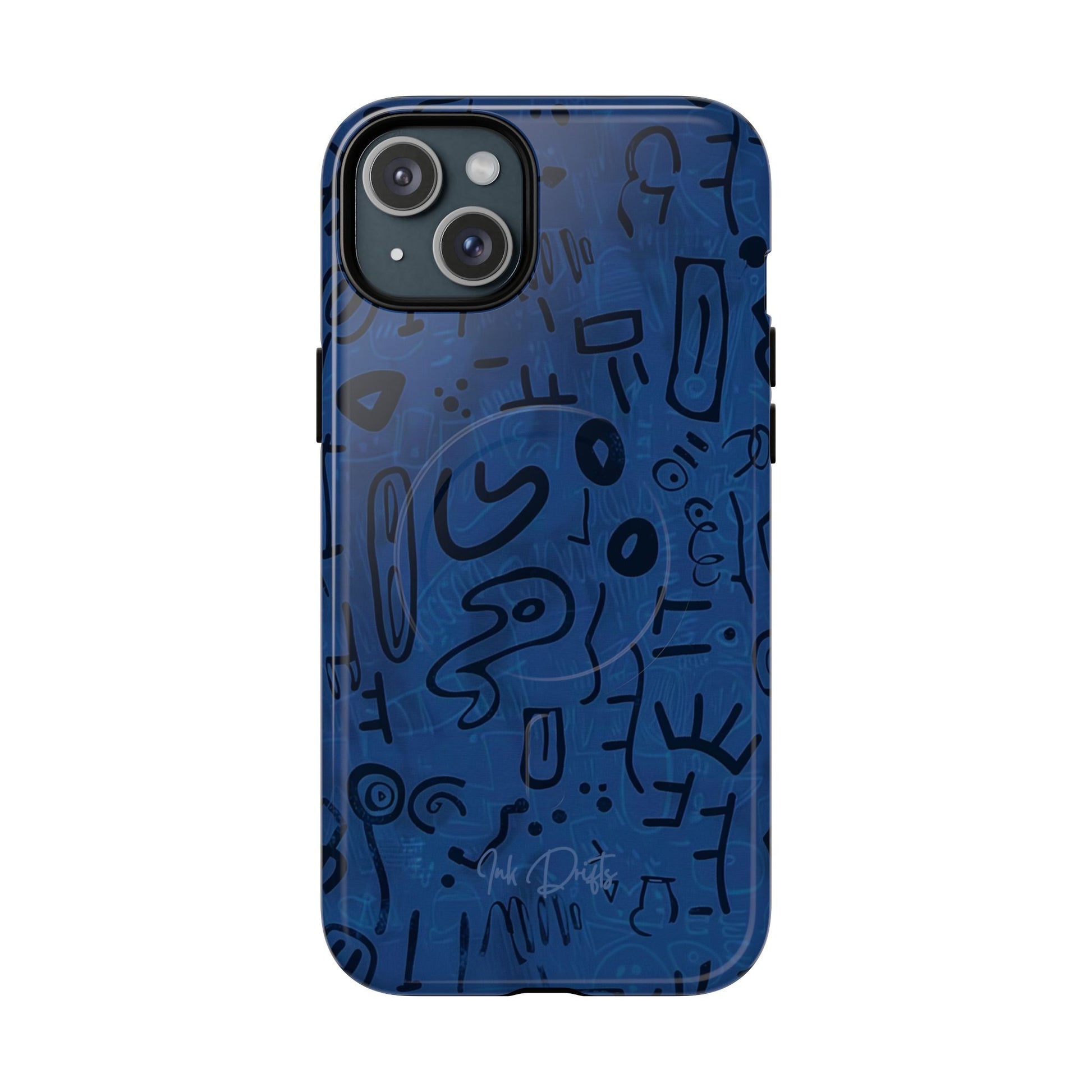 iPhone 15 Plus Glossy Phone Case - Nocturnal Scribbles | MagSafe iPhone Case