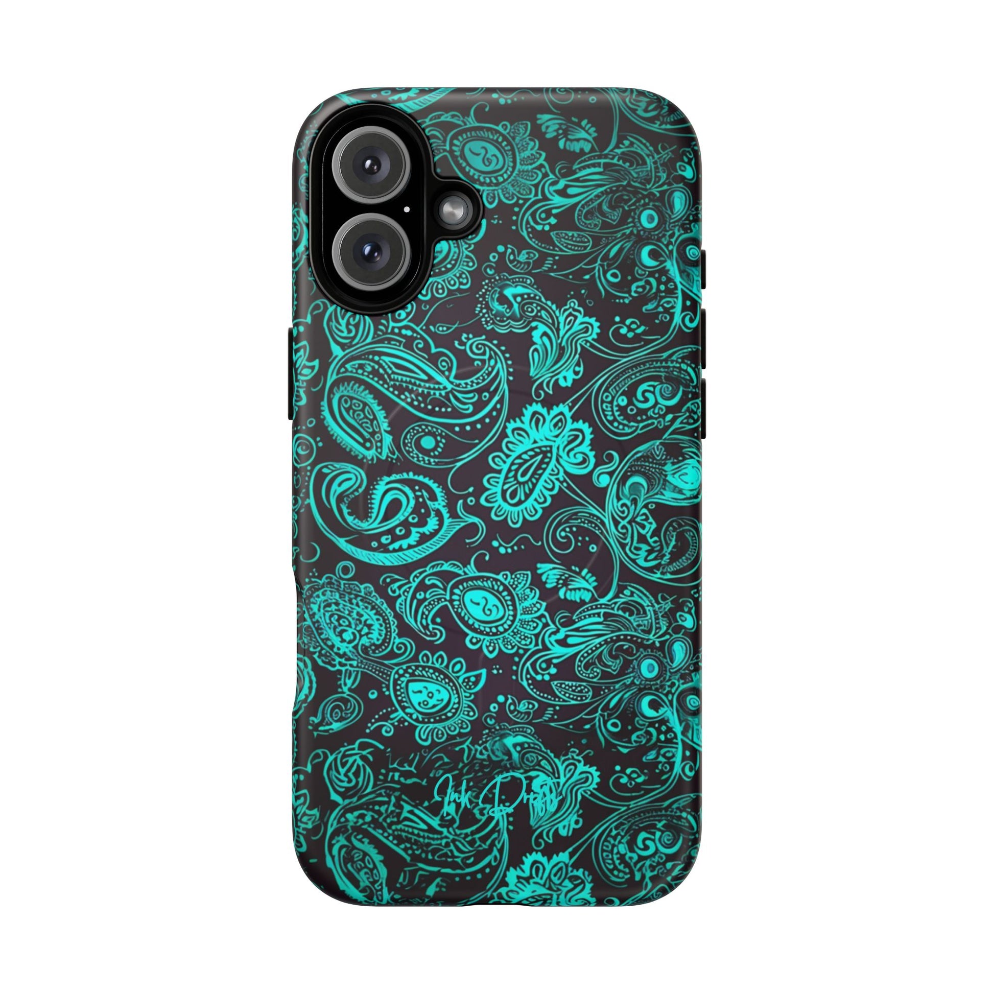 iPhone 16 Plus Matte Phone Case - Teal Paisley | MagSafe iPhone Case