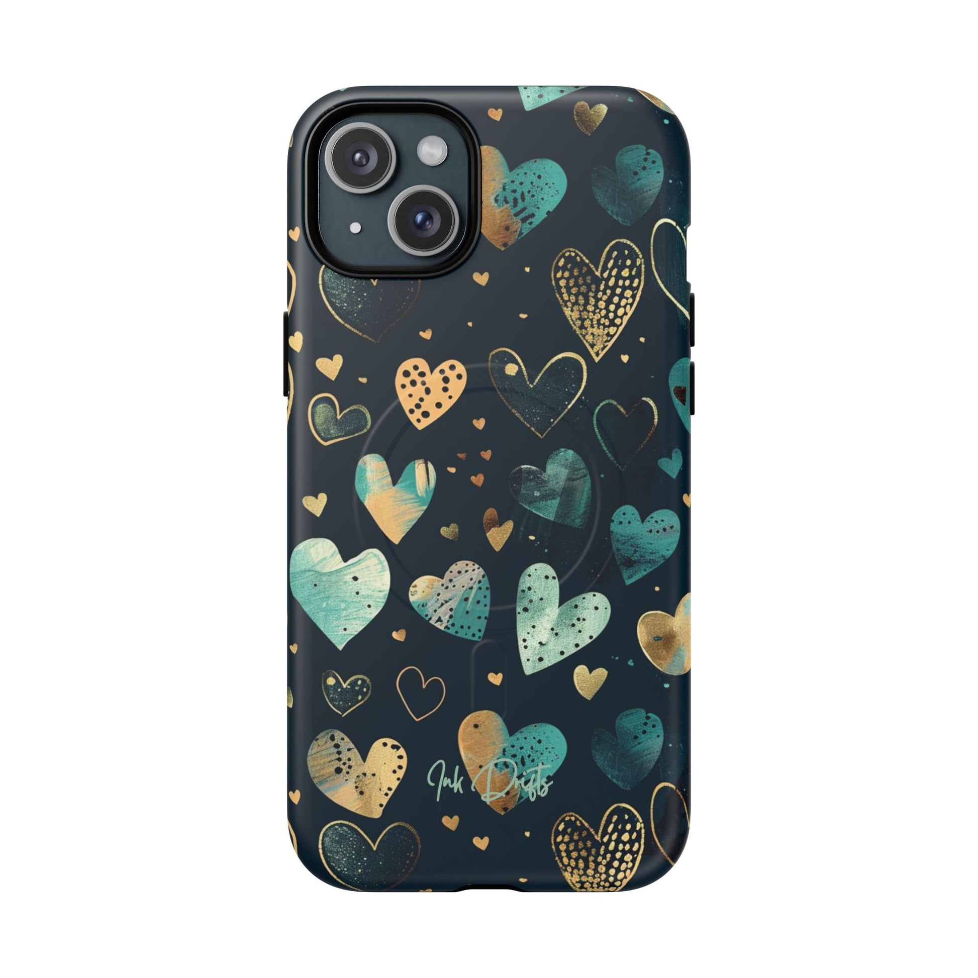 iPhone 15 Plus Matte Phone Case - Golden Hearts | MagSafe iPhone Case