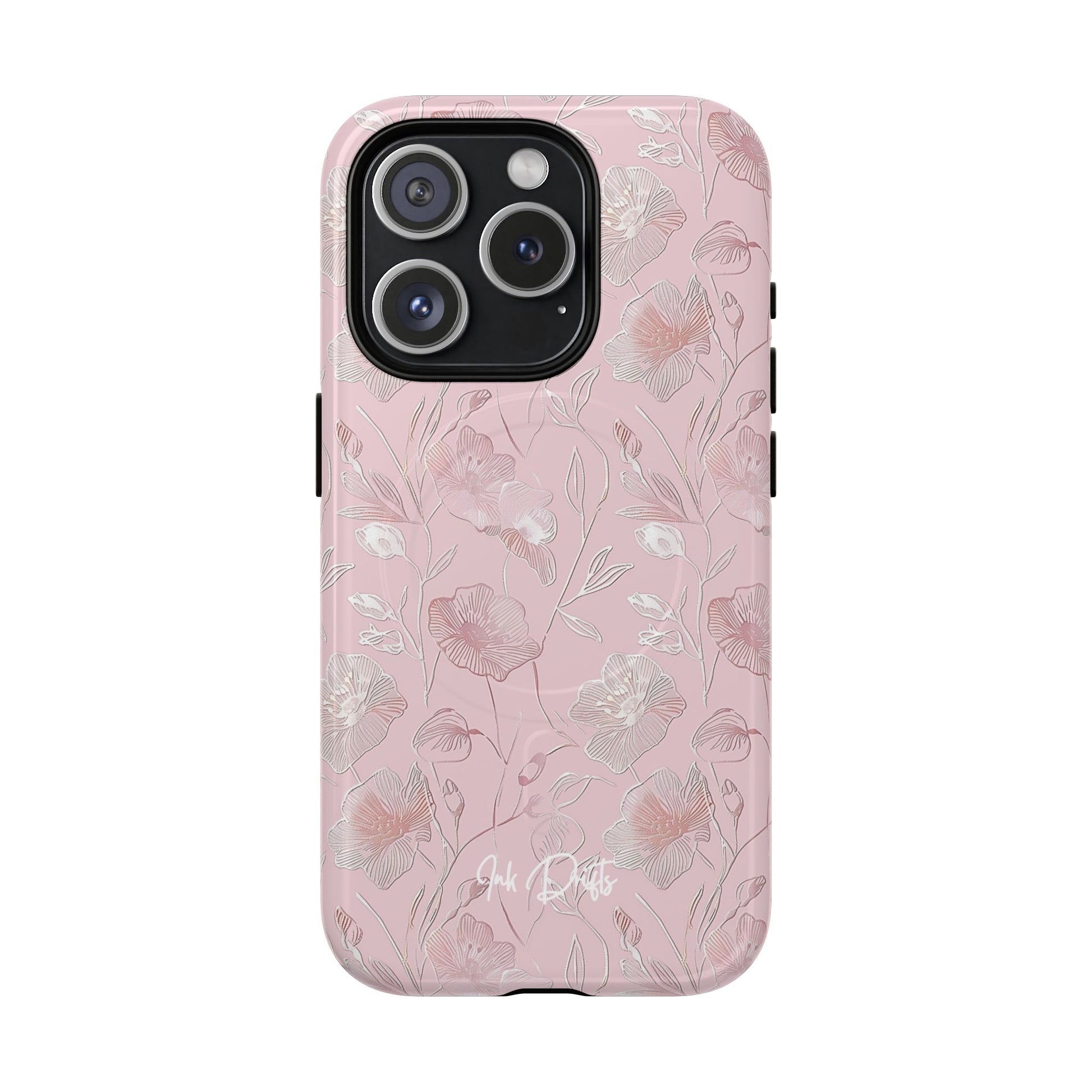 iPhone 15 Pro Glossy Phone Case - Pink Flora | MagSafe iPhone Case