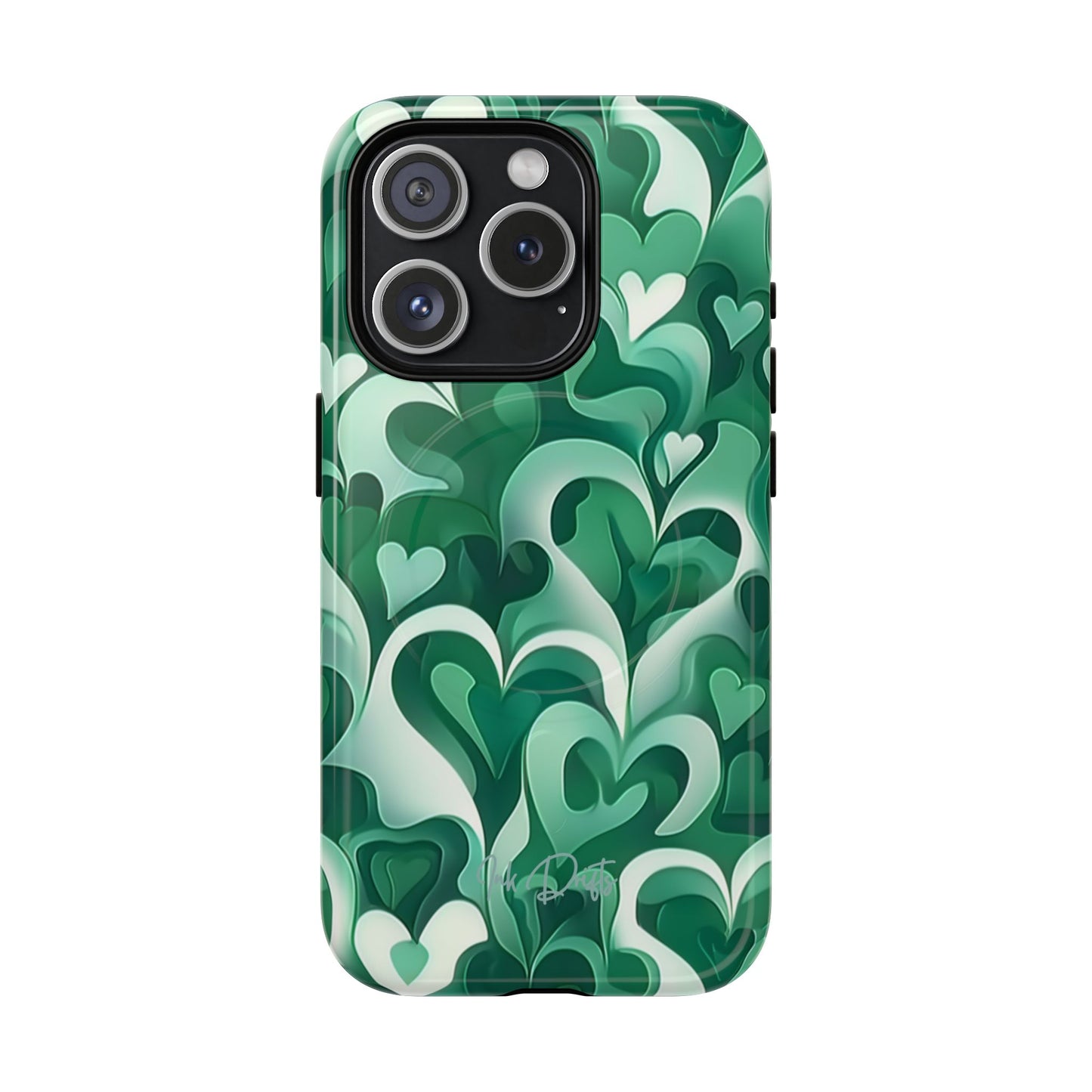 iPhone 15 Pro Glossy Phone Case - Emerald Love | MagSafe iPhone Case