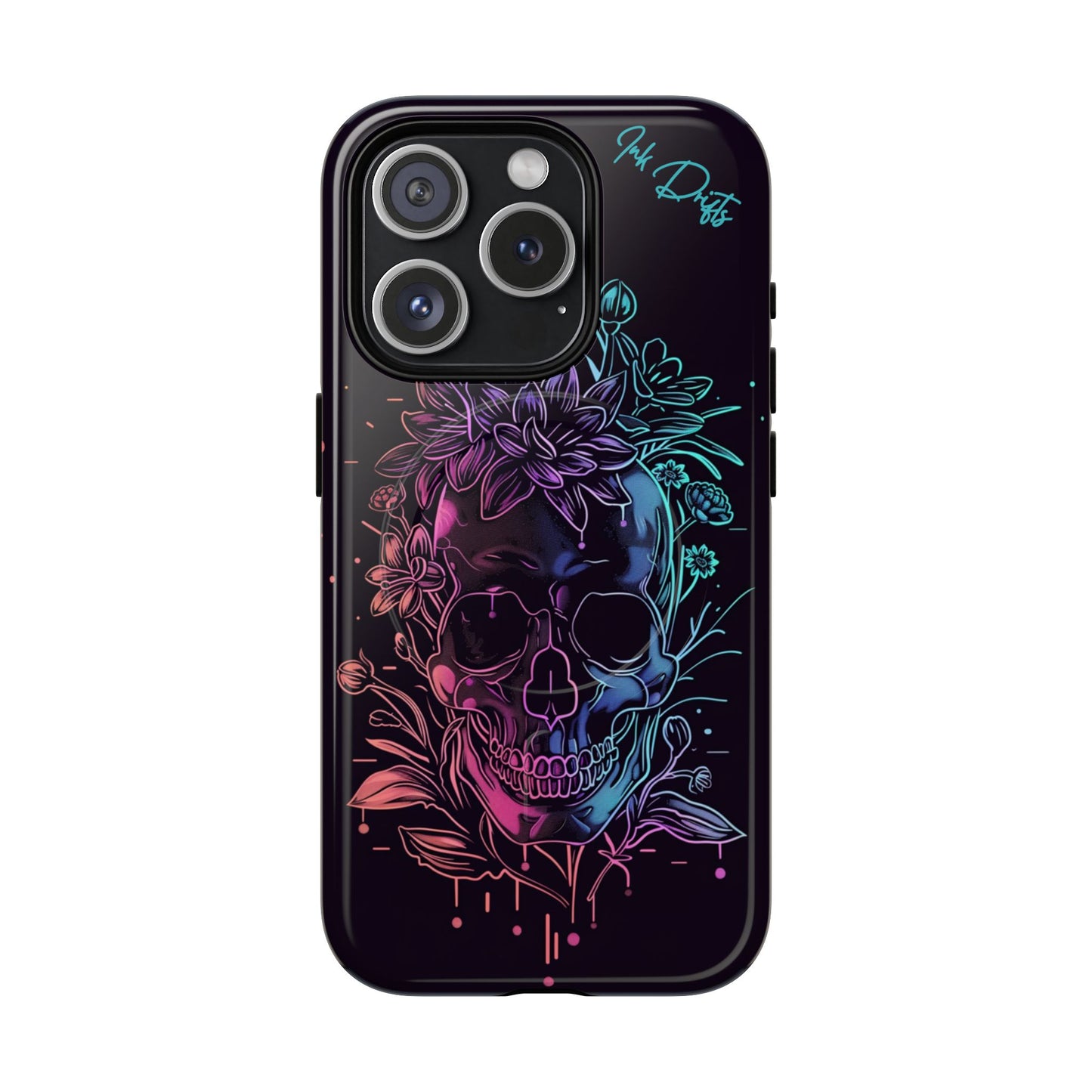 iPhone 15 Pro Glossy Phone Case - Neon Skull | MagSafe iPhone Case