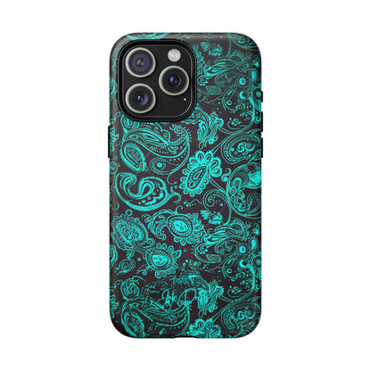 iPhone 15 Pro Max Matte Phone Case - Teal Paisley | MagSafe iPhone Case