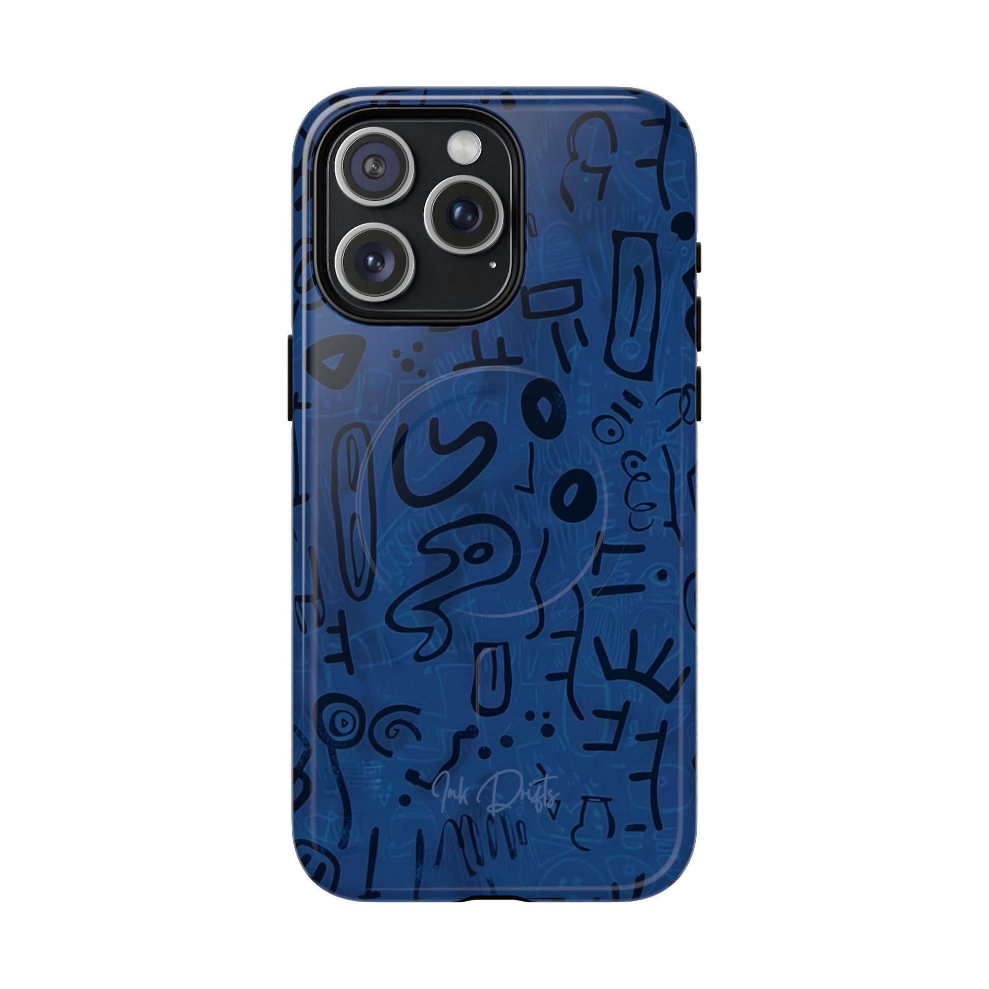 iPhone 15 Pro Max Glossy Phone Case - Nocturnal Scribbles | MagSafe iPhone Case