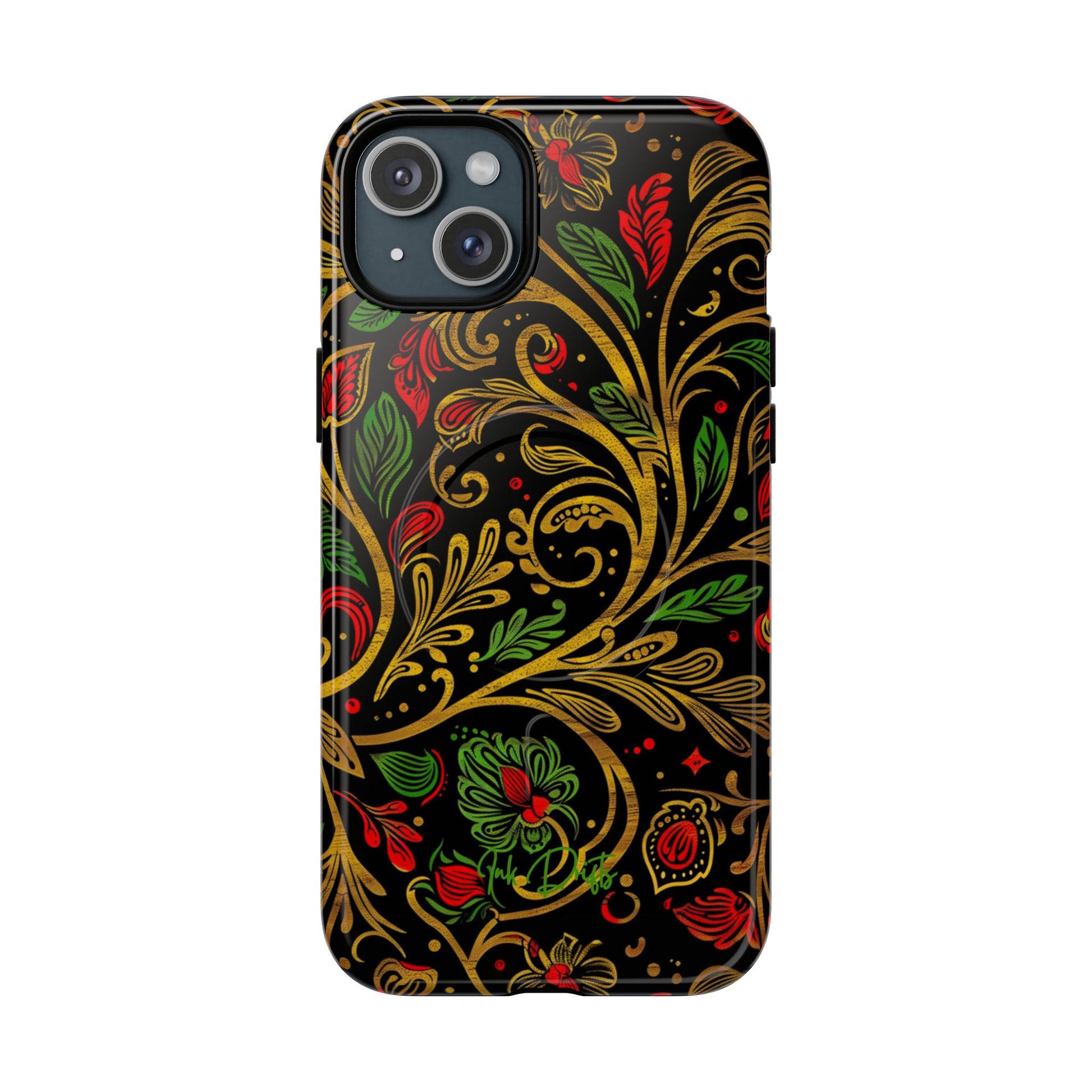 iPhone 15 Plus Glossy Phone Case - Golden Vines | MagSafe iPhone Case