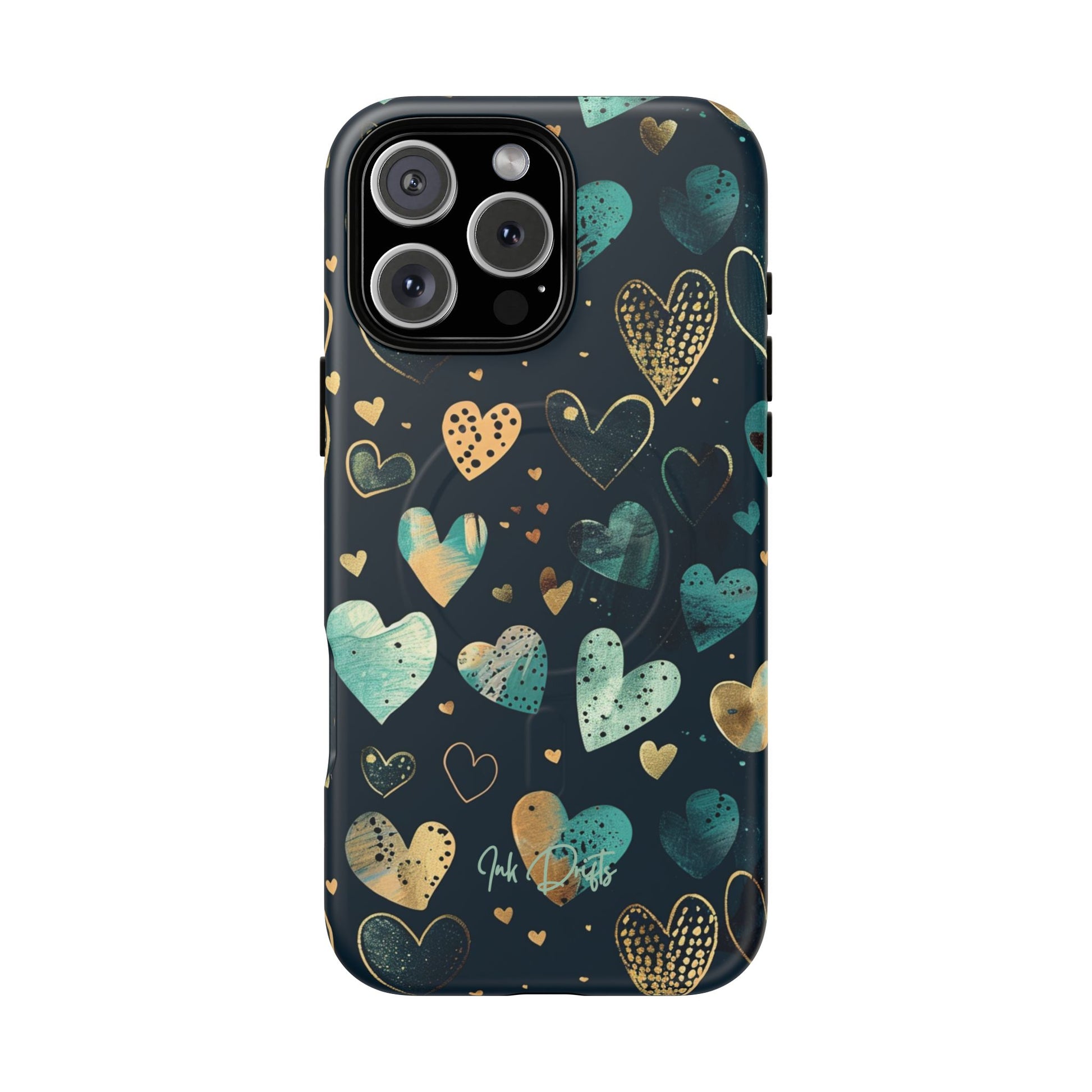 iPhone 16 Pro Max Matte Phone Case - Golden Hearts | MagSafe iPhone Case