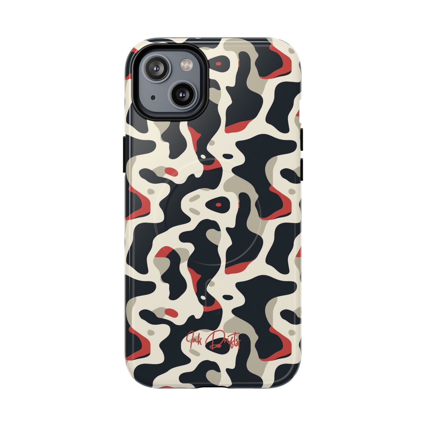 iPhone 14 Plus Glossy Phone Case - Cream Red Camo | MagSafe iPhone Case