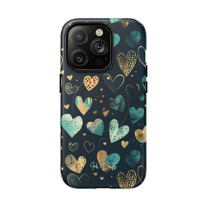 iPhone 14 Pro Matte Phone Case - Golden Hearts | MagSafe iPhone Case