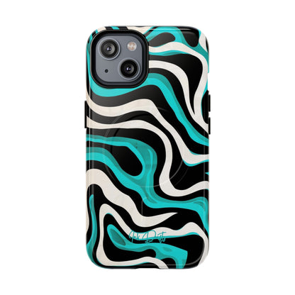 iPhone 14 Glossy Phone Case - Aqua Strata | MagSafe iPhone Case