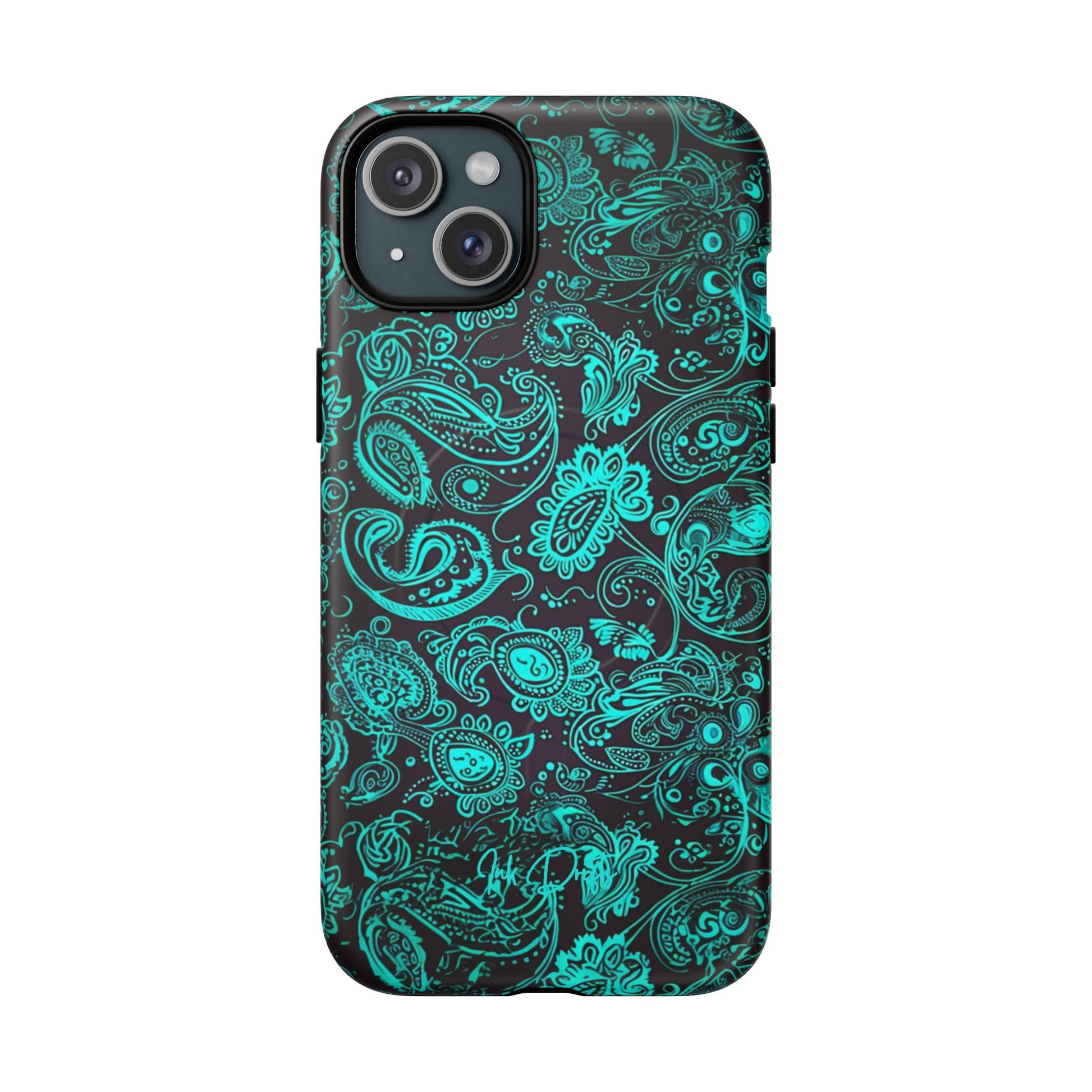 iPhone 15 Plus Matte Phone Case - Teal Paisley | MagSafe iPhone Case